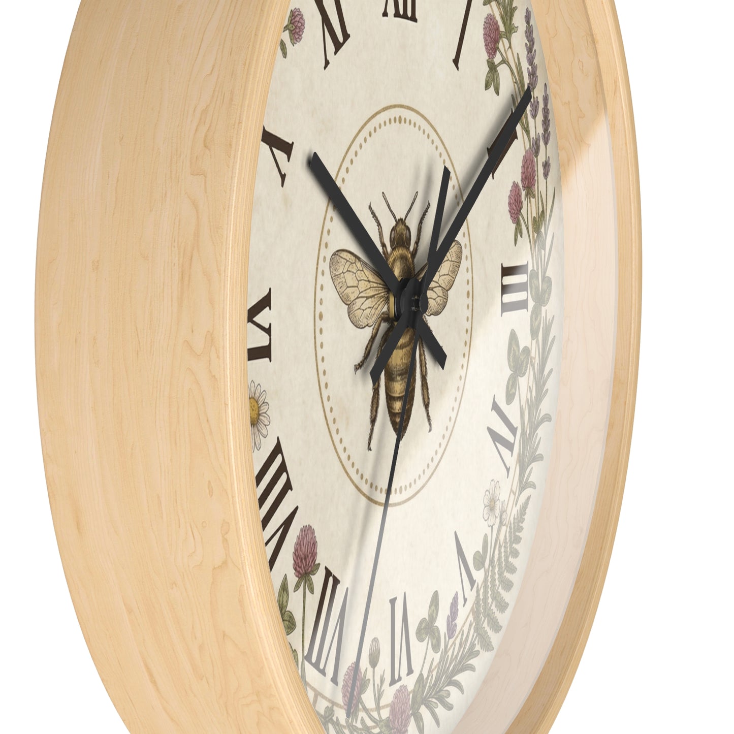 Vintage Bee Wreath Wall Clock | Floral Roman Numerals