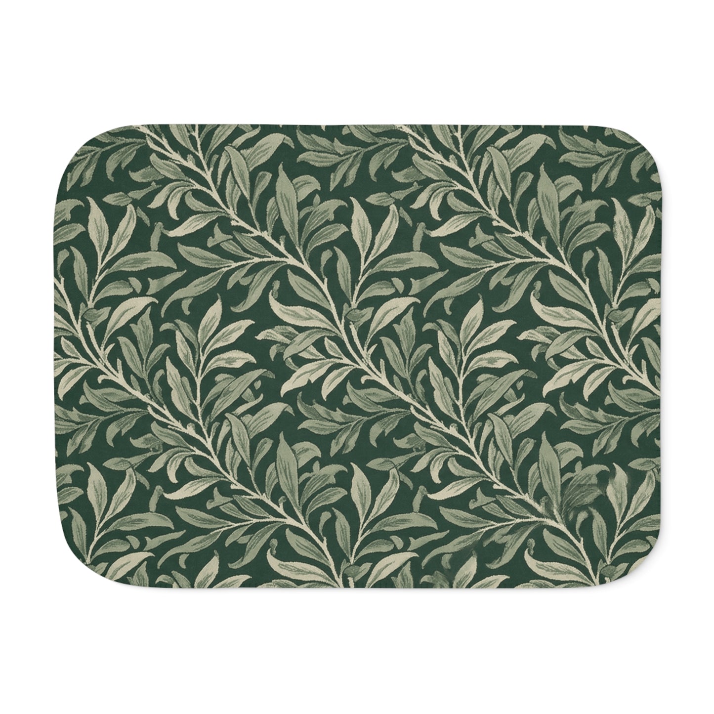 Green Botanical Olive Leaf Pattern Sherpa Blanket | Leaf Vine Throw