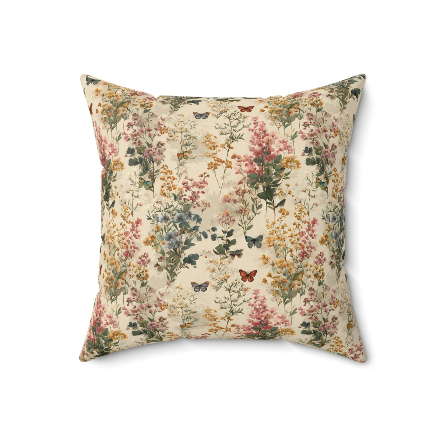 Vintage Wildflower Print Pillow | Botanical Floral Pattern Square Pillow