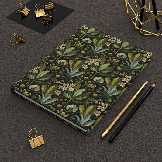 Vintage Botanical Floral Hardcover Journal | Green Leaf Pattern Notebook