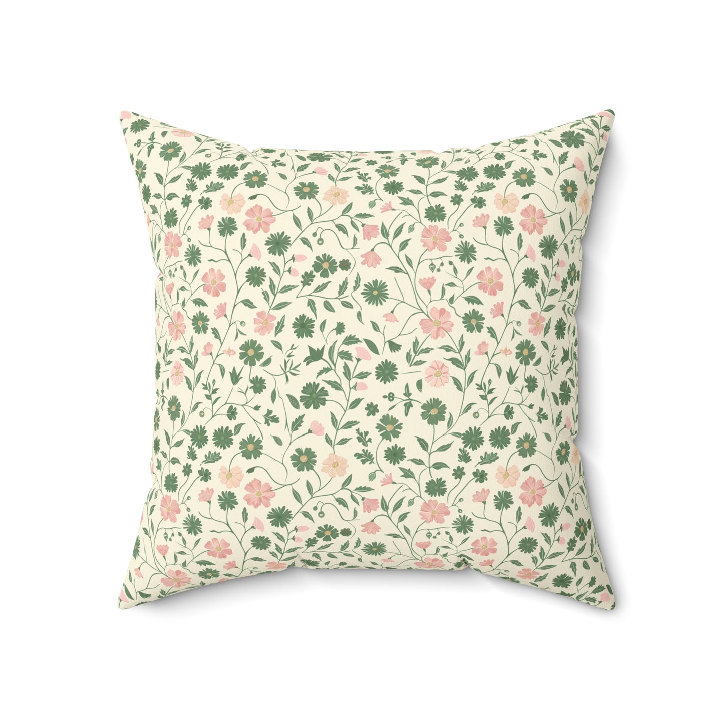 Pink Rose Vine Pattern Pillow | Square Decorative Throw Pillow