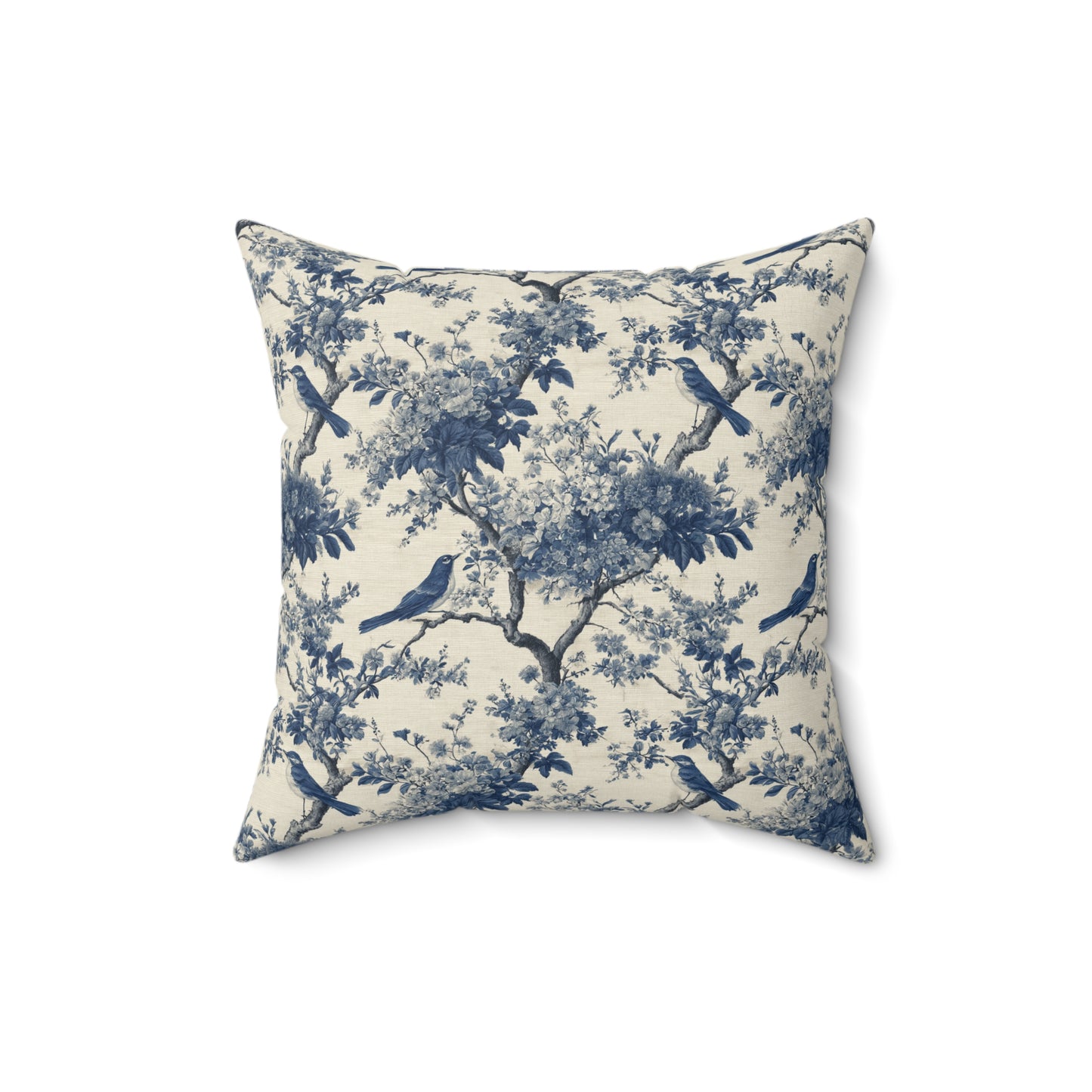 Blue Toile de Jouy Bird Pattern Pillow | Decorative Square Pillow