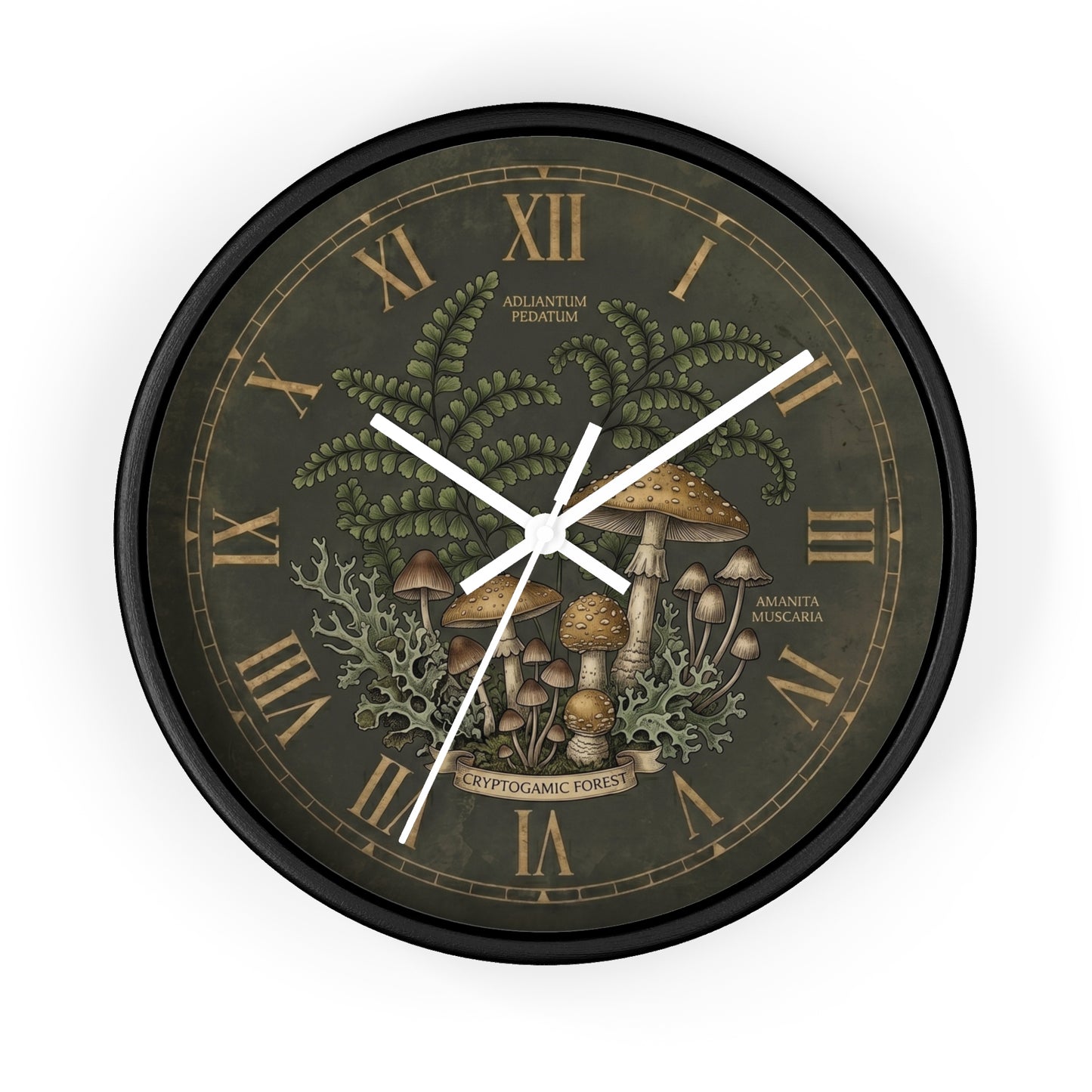 Mushroom Botanical Wall Clock | Vintage Fern Illustration