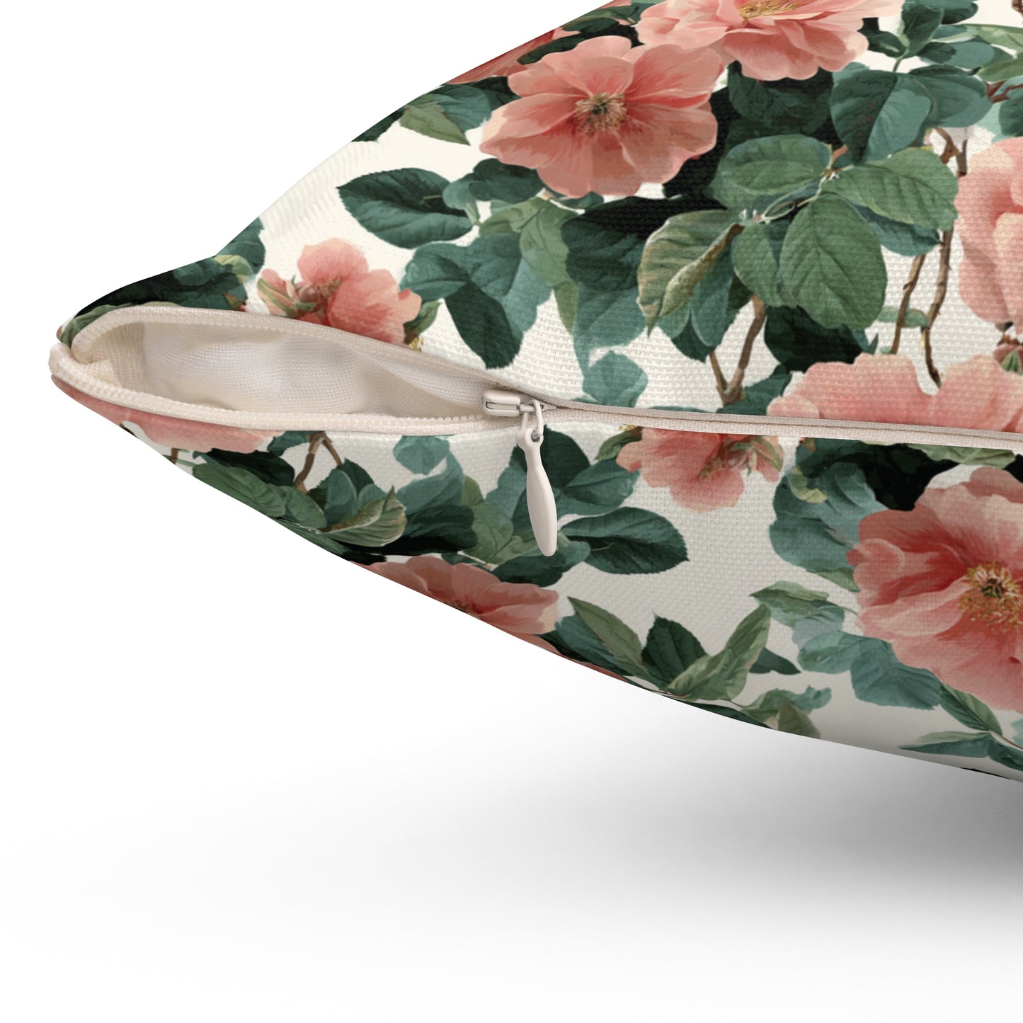 Vintage Pink Roses Floral Pillow | Spun Polyester Square Pillow