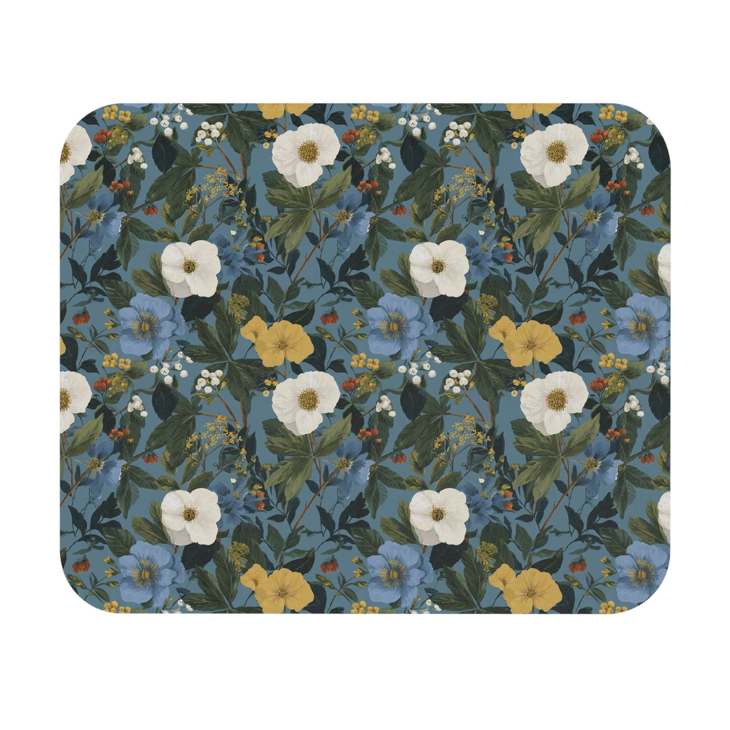 Vintage Blue Floral Mouse Pad | Botanical Pattern, Rectangle