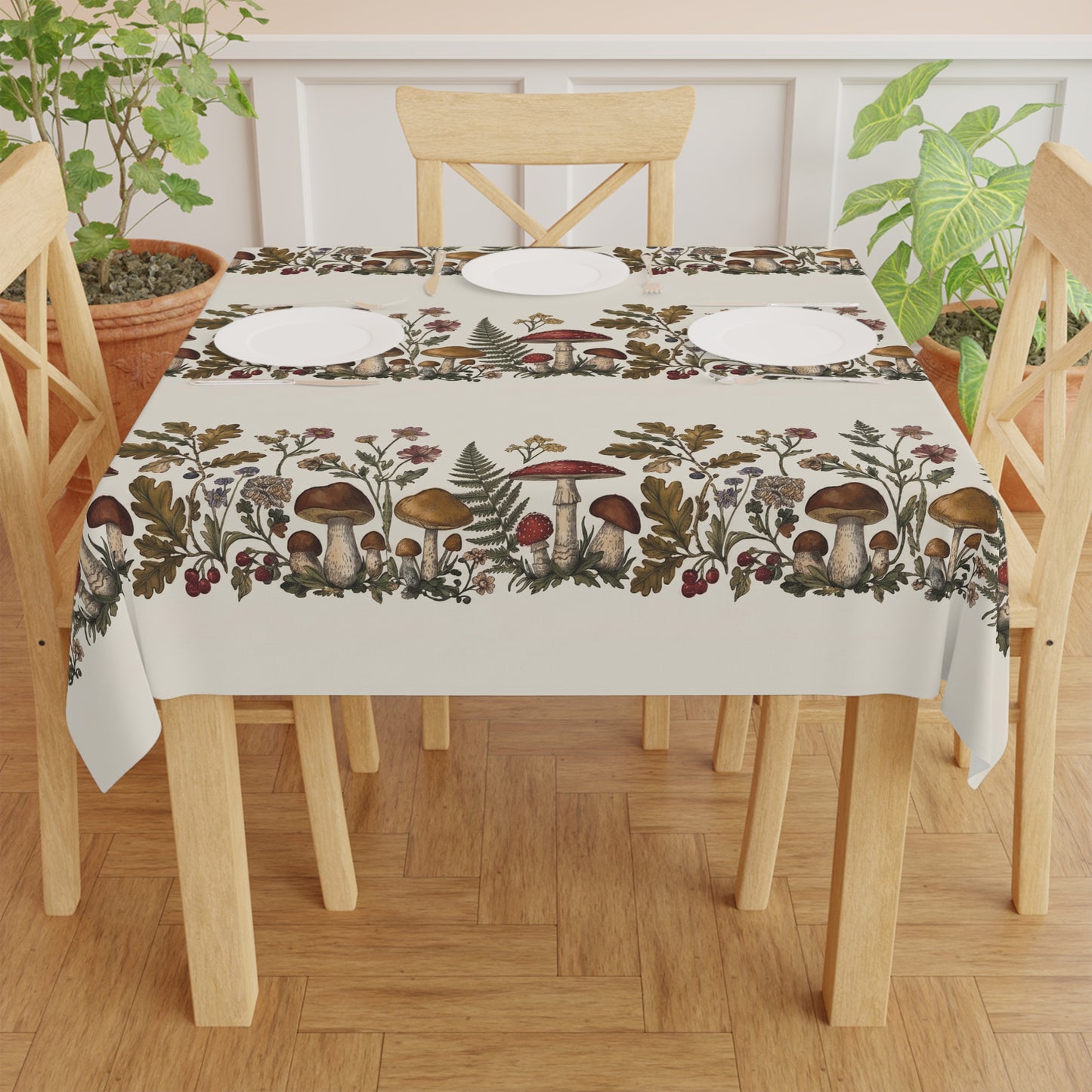 Woodland Mushroom Stripe Tablecloth | Autumn Forest Foliage