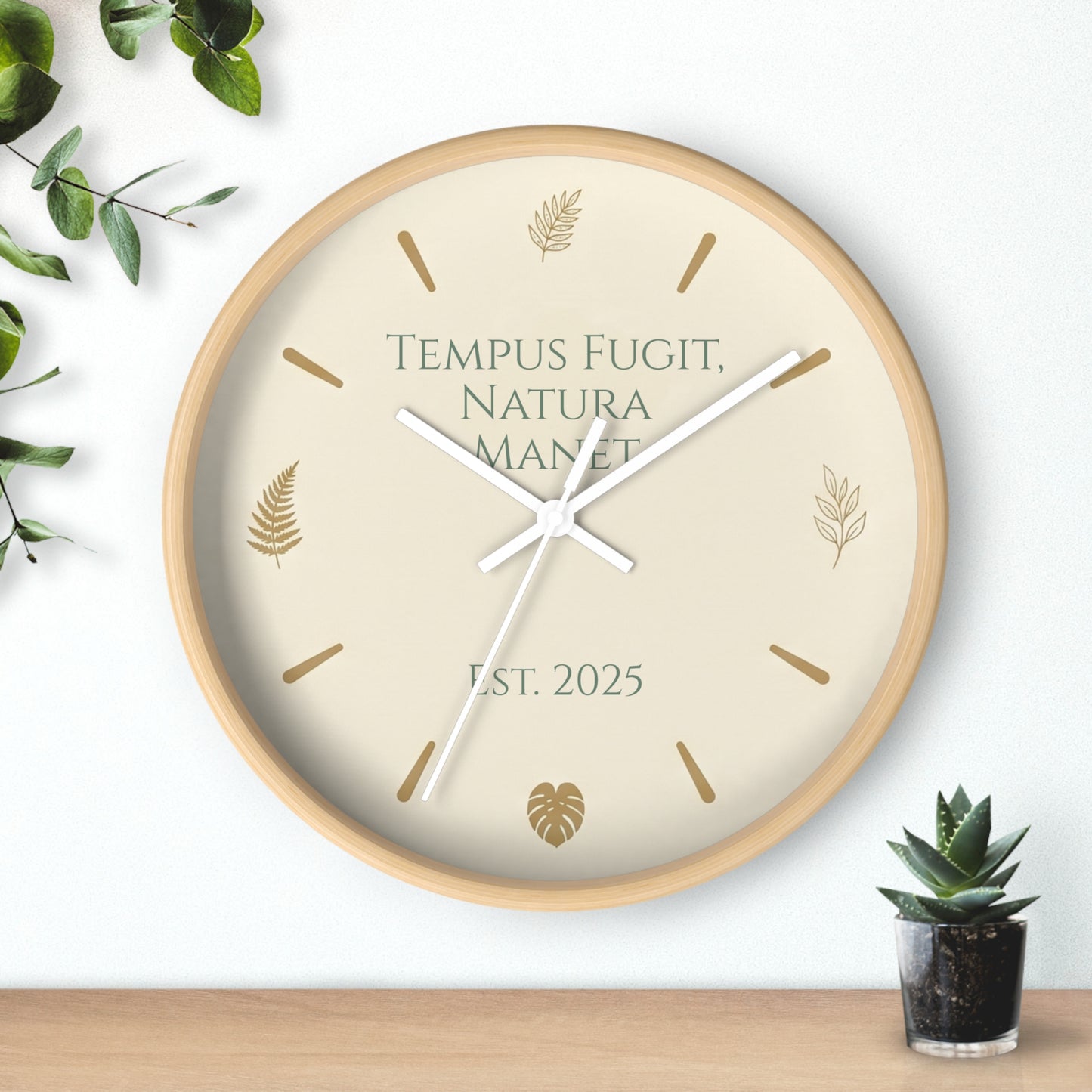 Custom Botanical Clock - Minimalist Fern Monstera Wall Decor - Personalized Timepiece