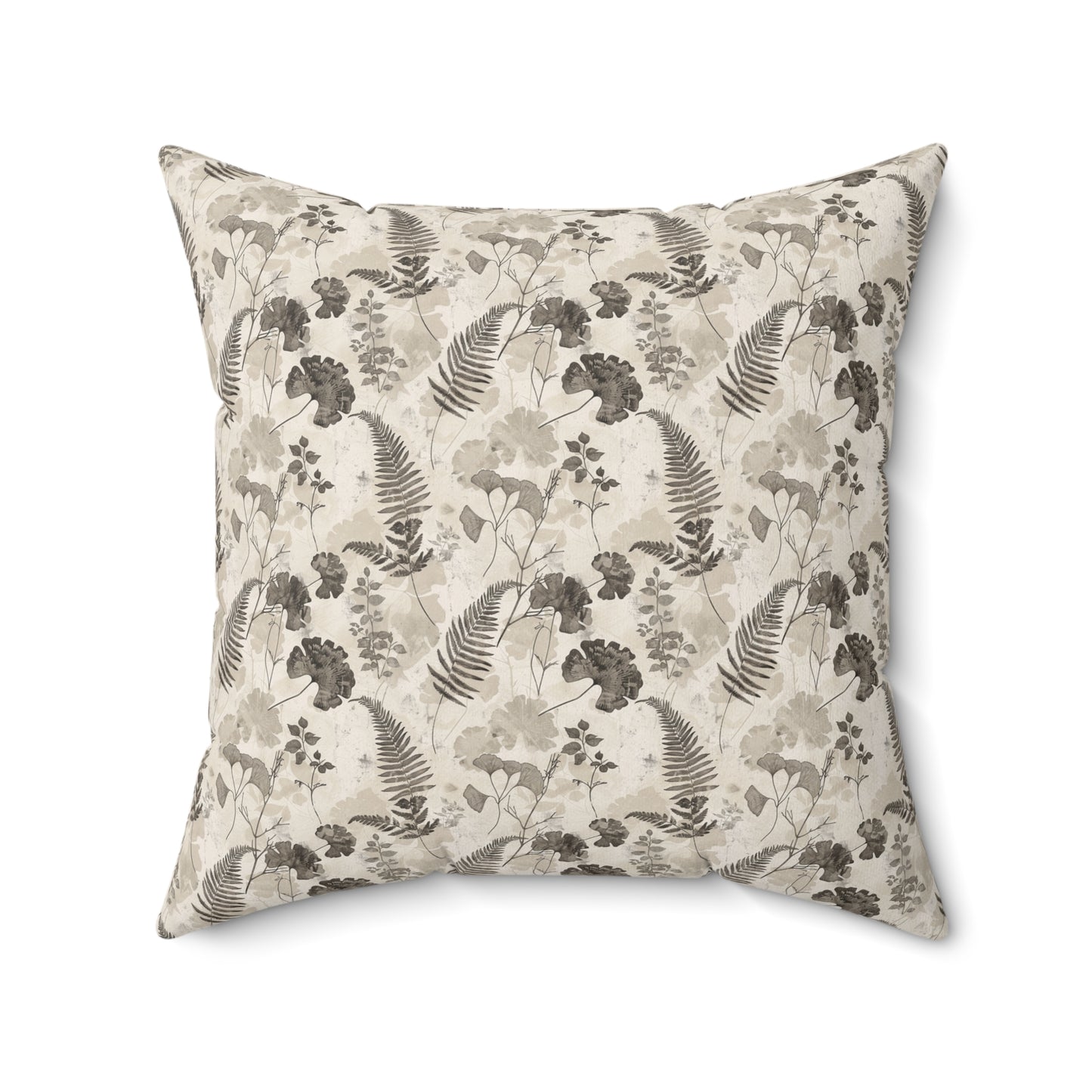 Vintage Botanical Ferns Ginkgo Pillow | Neutral Floral Throw Pillow