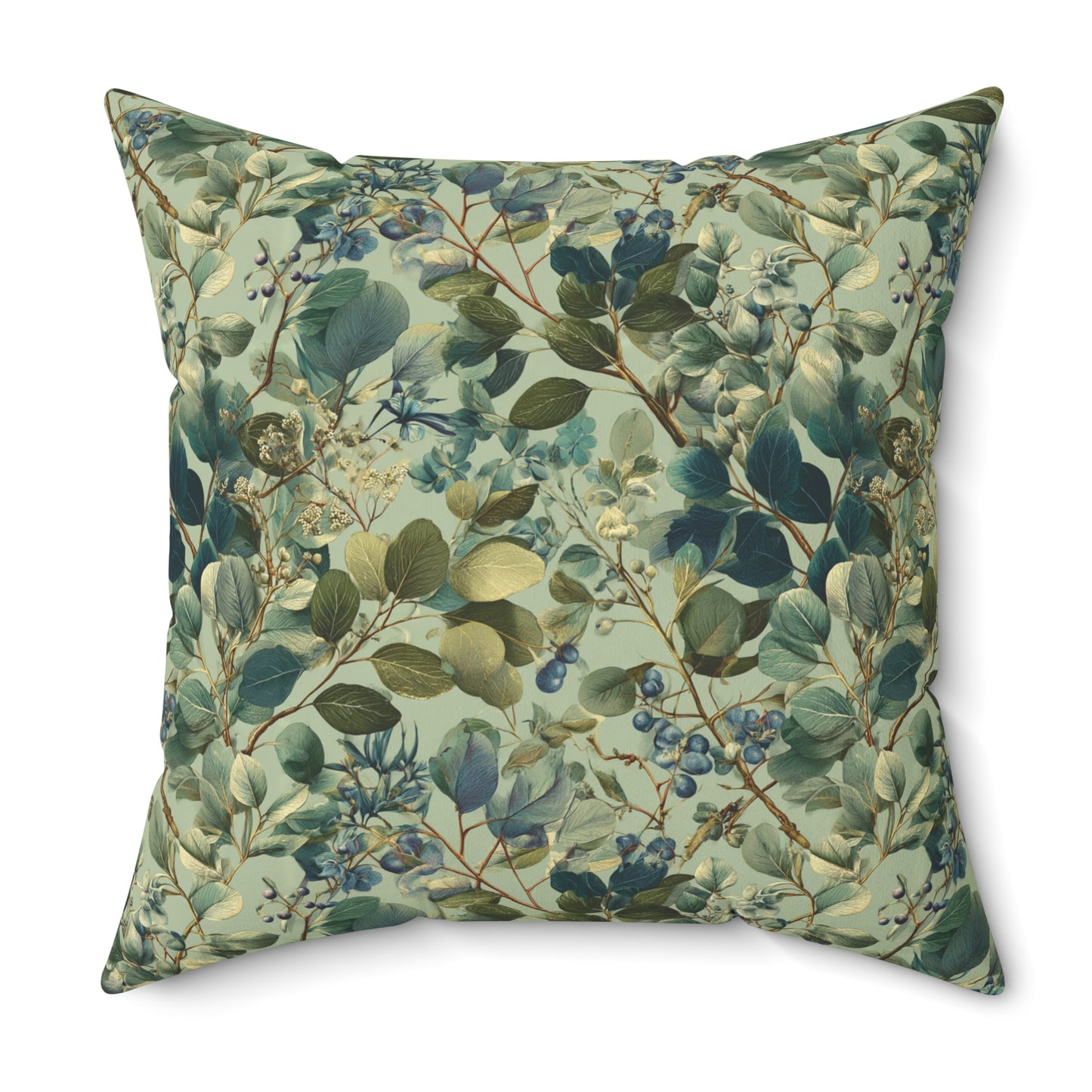 Vintage Botanical Leaves Pillow | Green Floral Throw Pillow