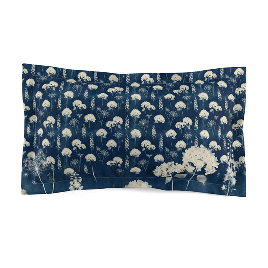 White Wildflower Cyanotype Pillow Sham | Floral Microfiber Pillowcase