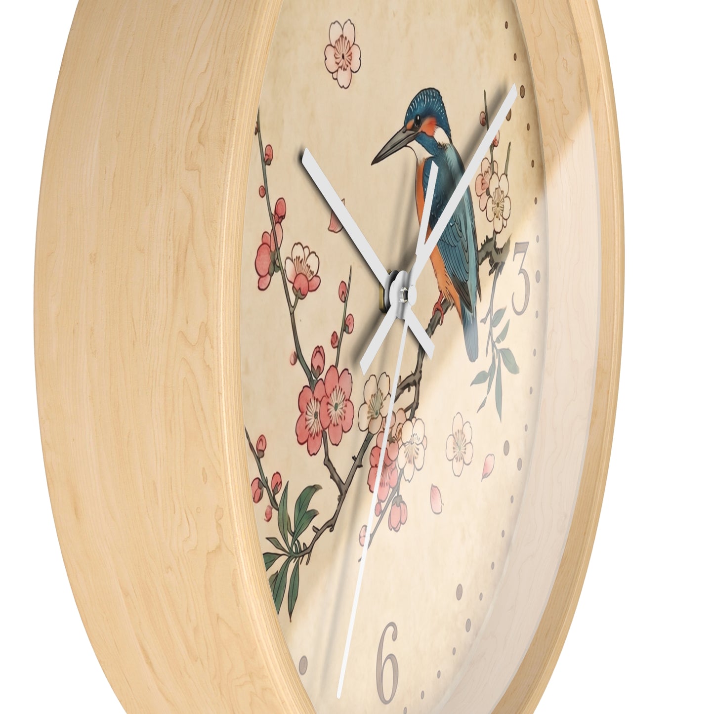 Kingfisher on Cherry Blossom Wall Clock | Kacho-ga Vintage Japanese Bird Floral Clock