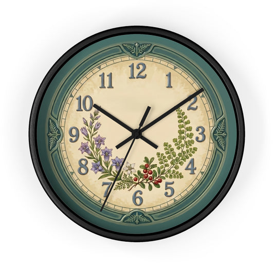 Coastal Turquoise Botanical Wall Clock | Lavender, Fern & Berries Clock