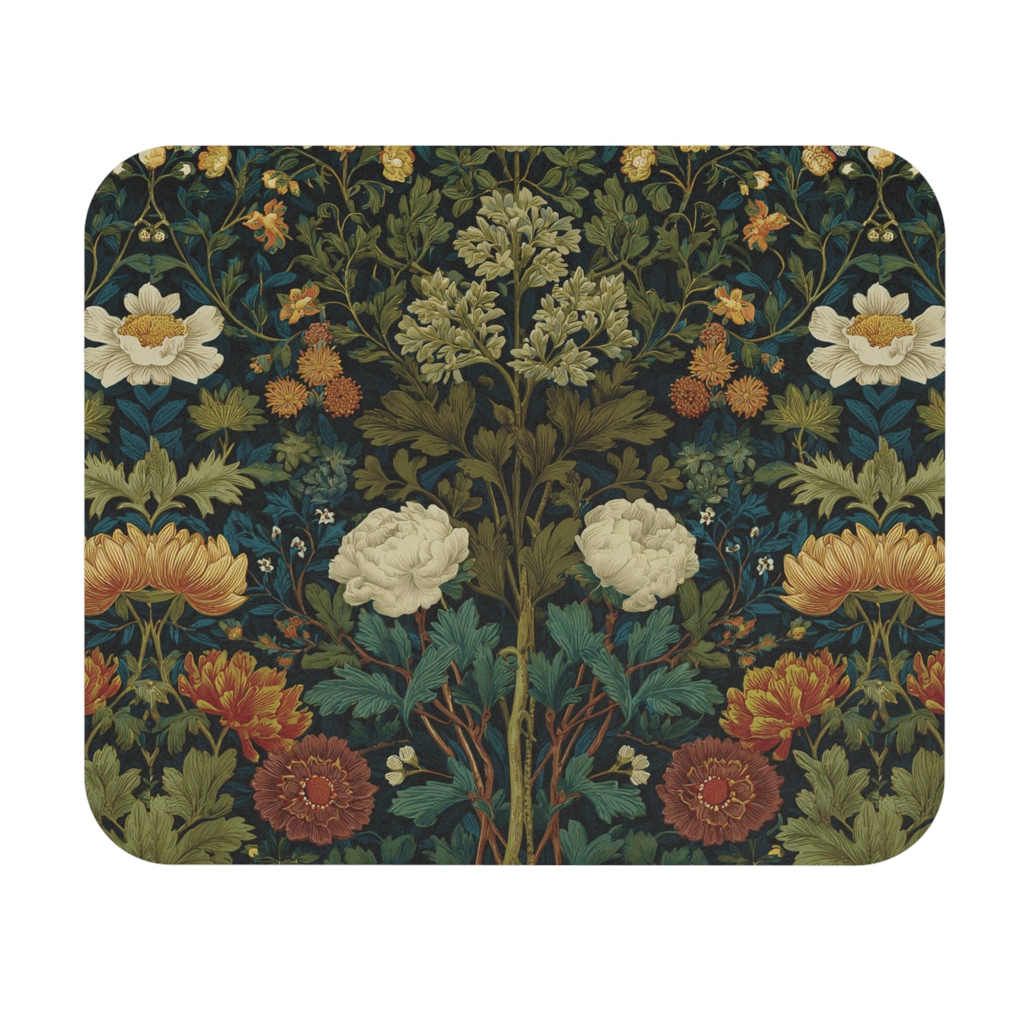 Victorian William Morris Style Floral Mouse Pad | Botanical Dark Garden Desk Mat