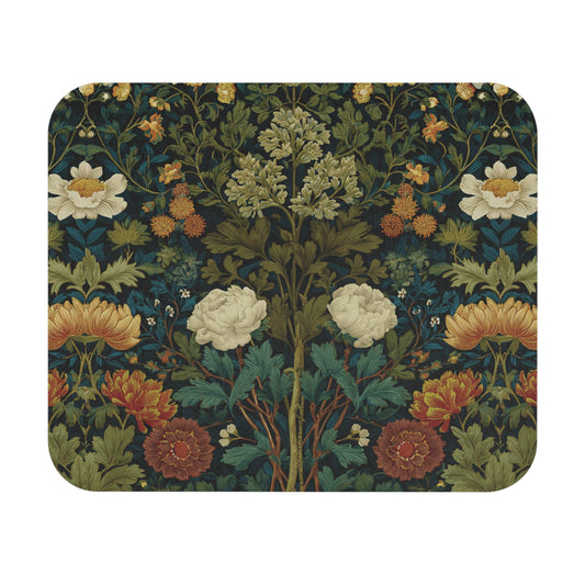 Victorian William Morris Style Floral Mouse Pad | Botanical Dark Garden Desk Mat