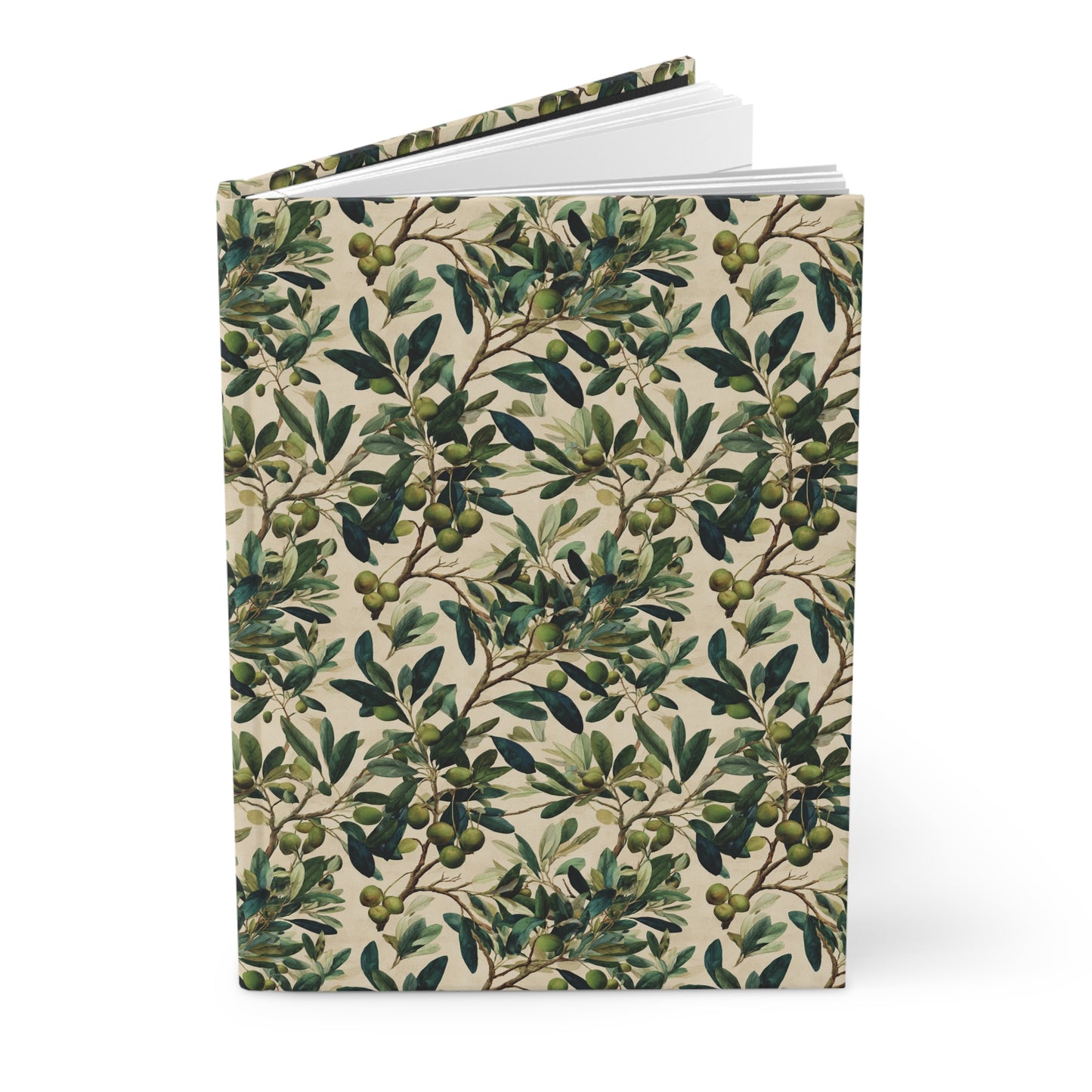 Olive Branch Pattern Hardcover Journal | Botanical Notebook, Vintage Green Leaves
