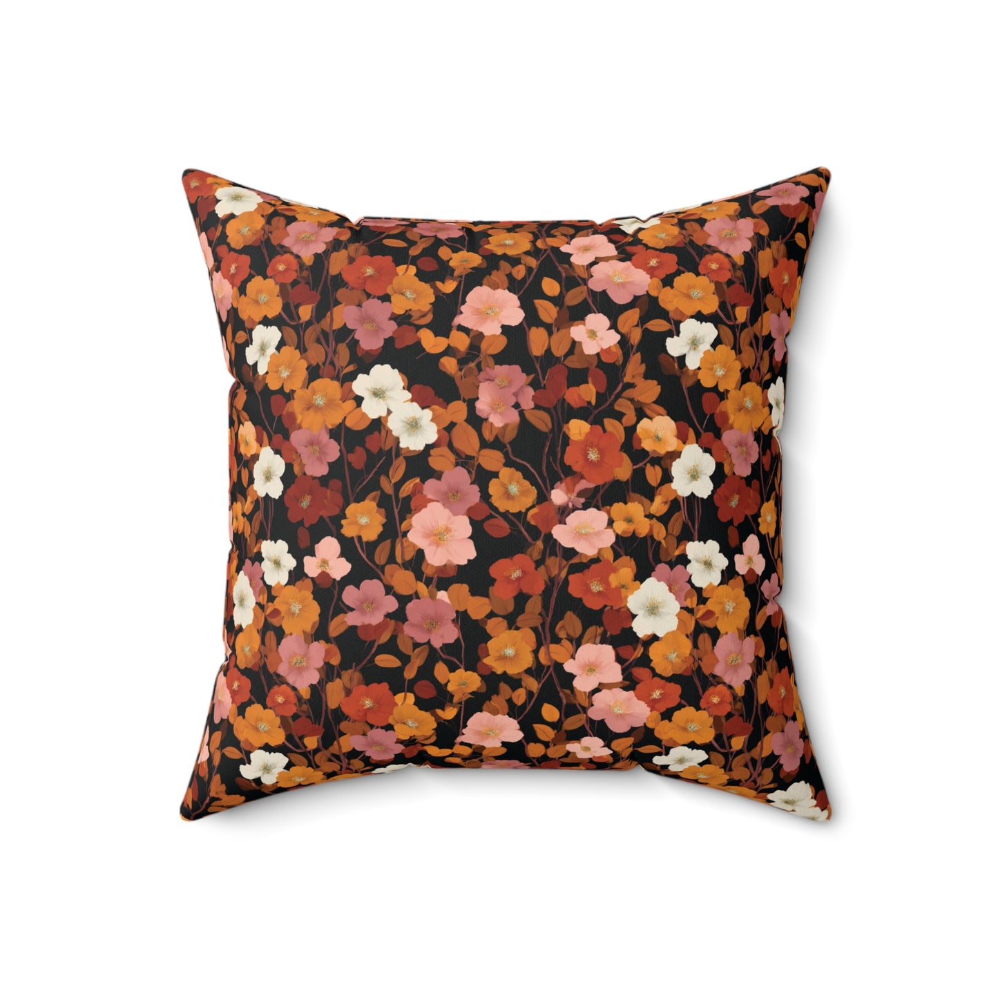 Vintage Floral Pattern Spun Polyester Square Pillow | Rust Orange Botanical Pillow