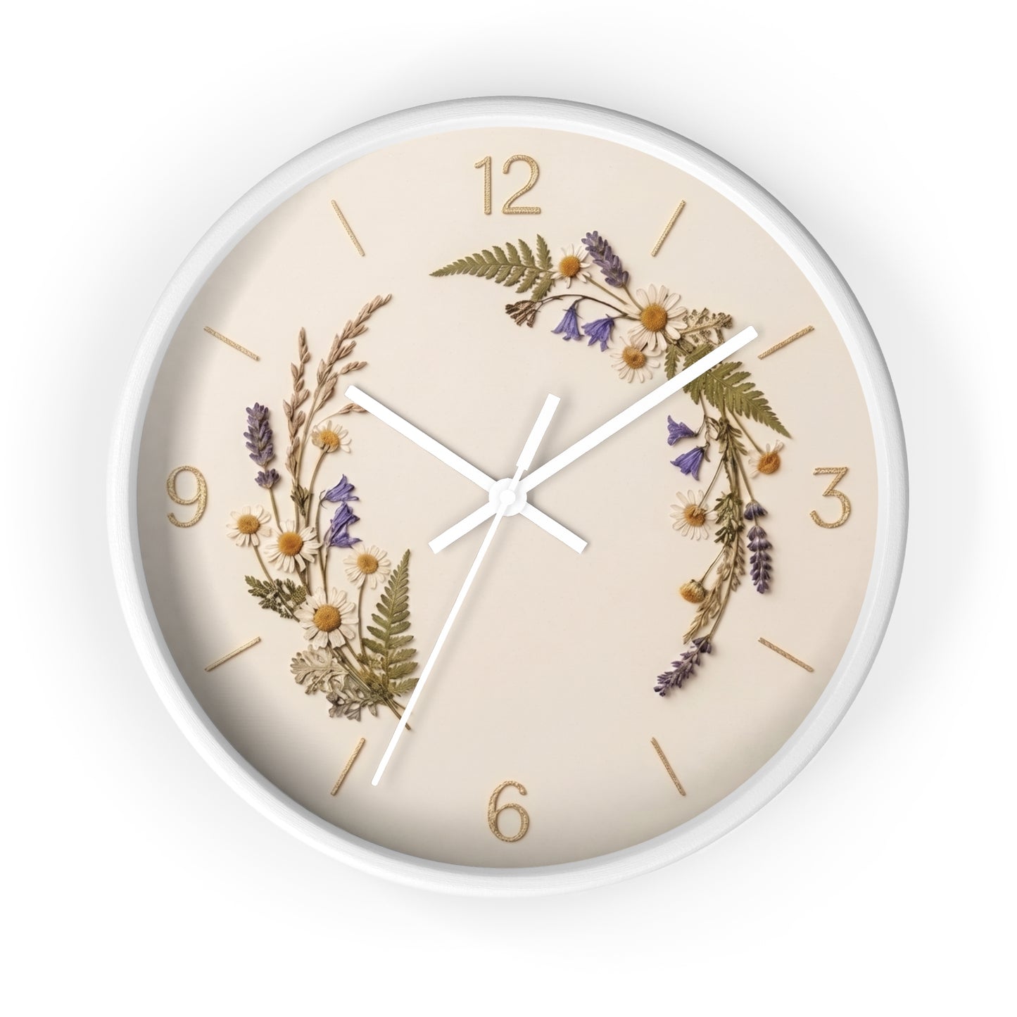 Wildflower Wreath Minimalist Wall Clock | Botanical Floral Timepiece