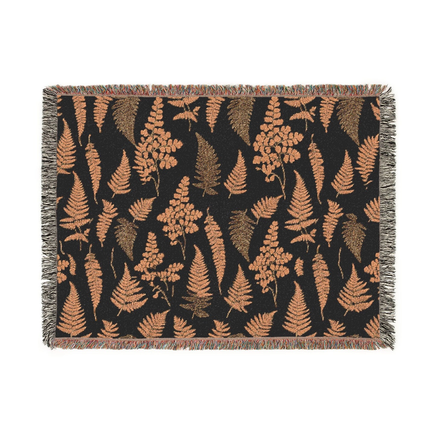 Dark Botanical Pattern Woven Blanket | Rustic Woodland Tapestry Throw