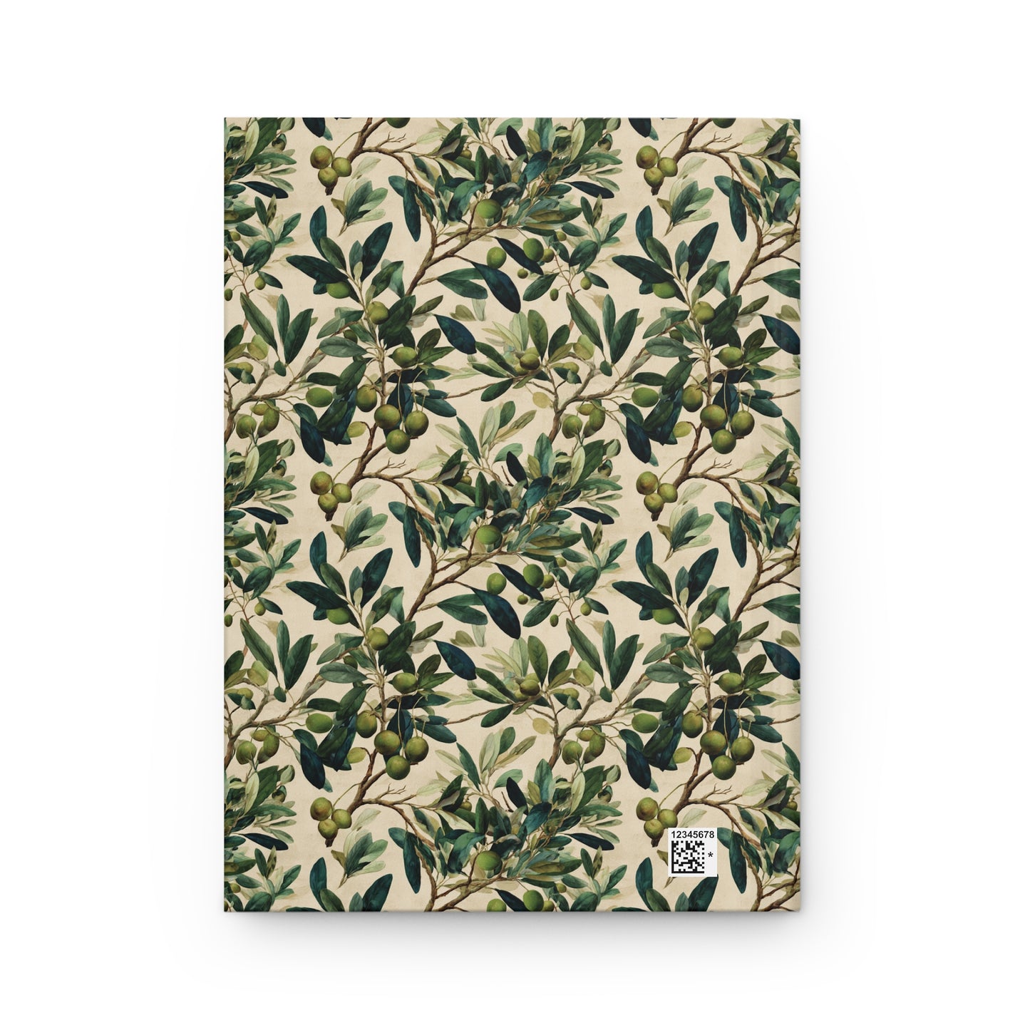 Olive Branch Pattern Hardcover Journal | Botanical Notebook, Vintage Green Leaves