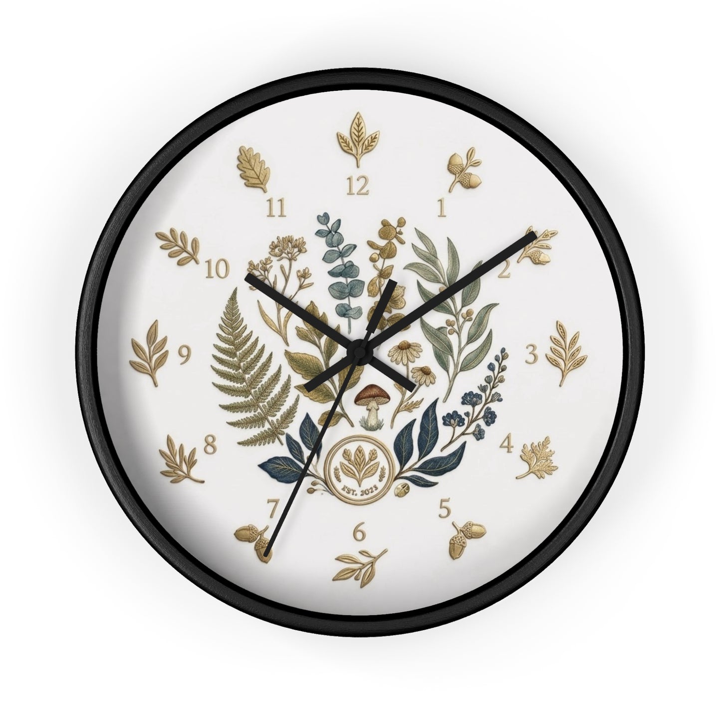 Botanical Wreath Wall Clock | Floral Fern Eucalyptus Illustration