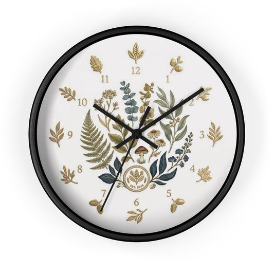 Botanical Wreath Wall Clock | Floral Fern Eucalyptus Illustration