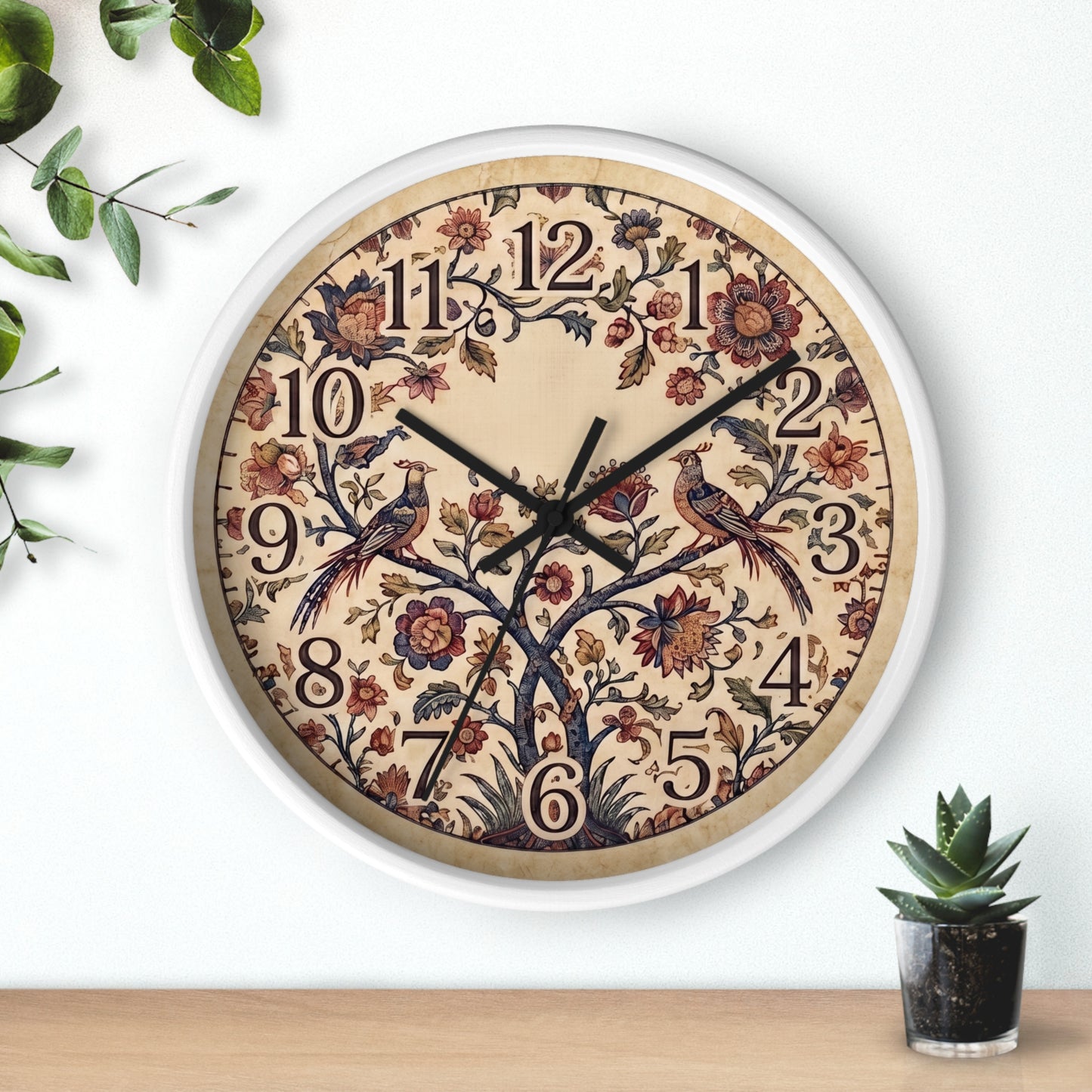 Vintage Palampore Floral Birds Wall Clock | Botanical Tree of Life Design