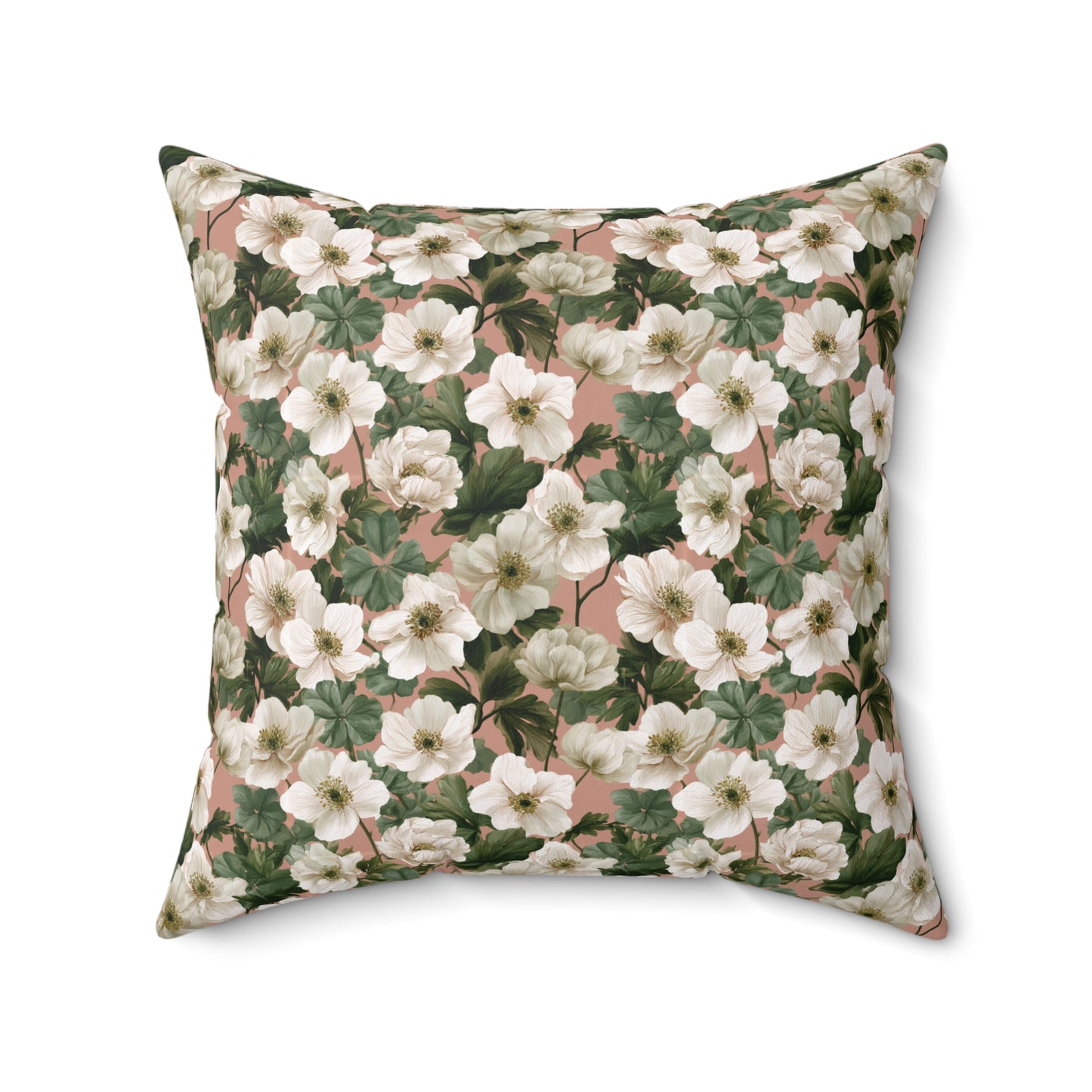 Vintage Floral Pattern Pillow | Square Throw Pillow, Botanical White Anemone Flowers Design