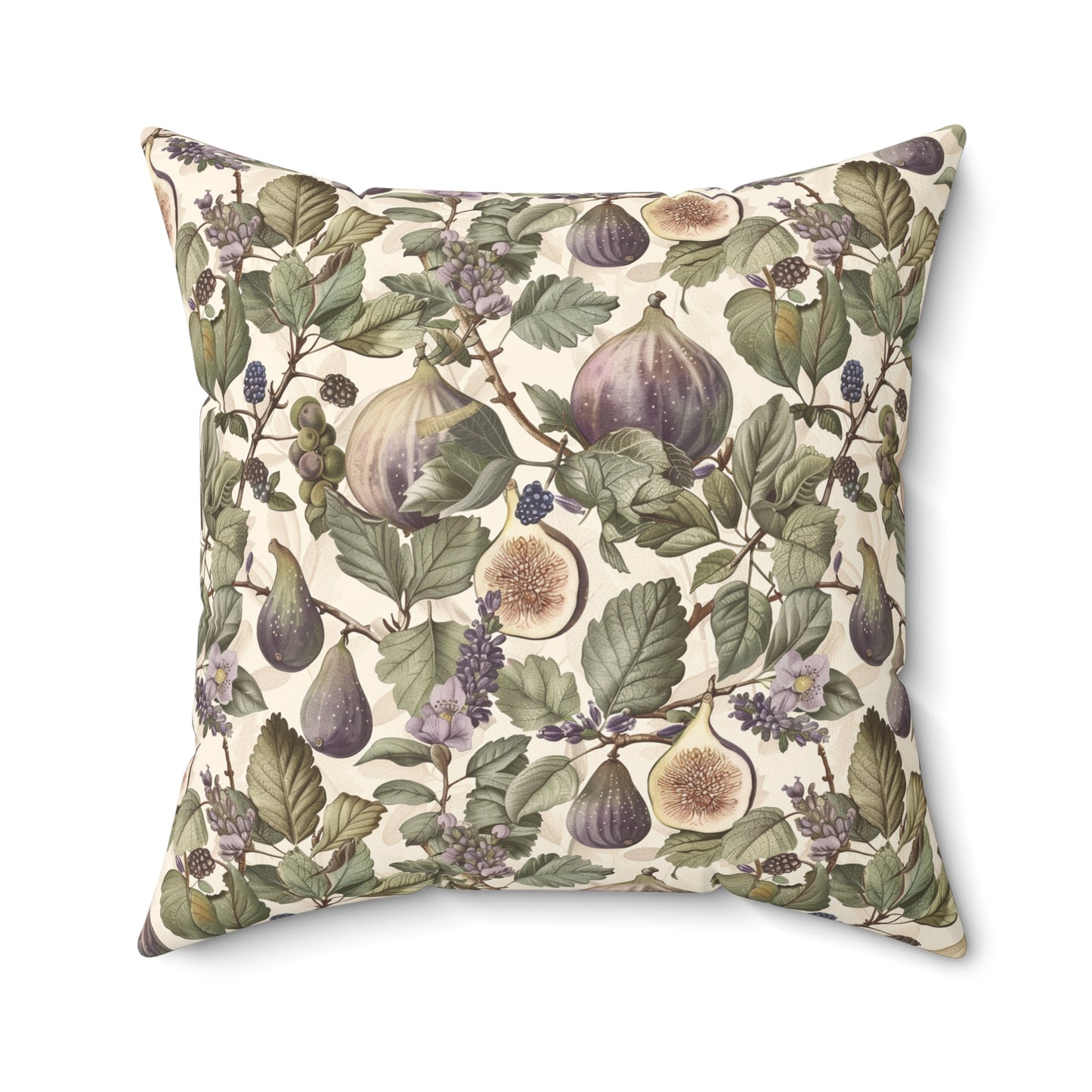 Vintage Fig Botanical Pillow | Square Throw Pillow, Fruit Foliage Pattern