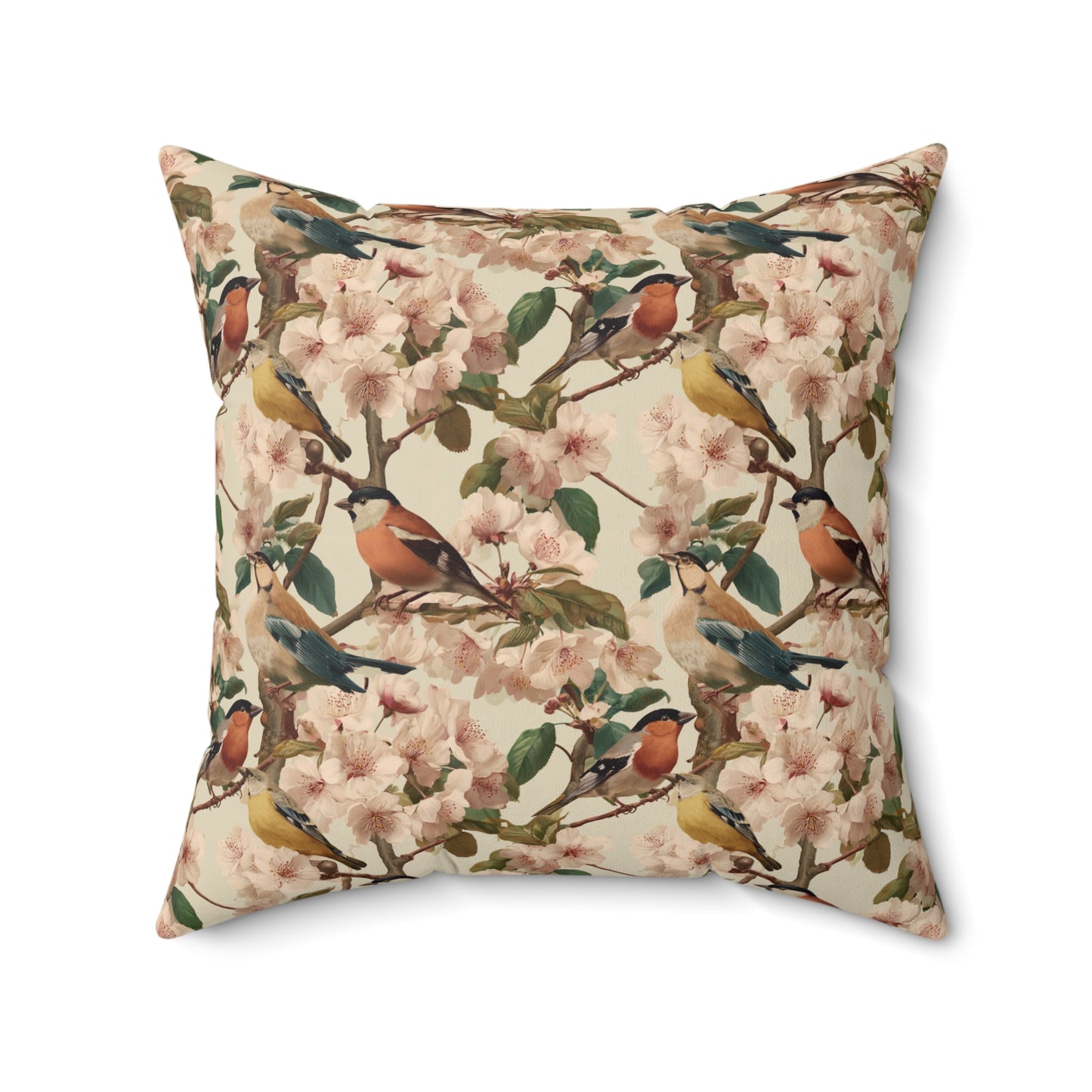 Vintage Bird Floral Pillow | Throw Pillow, Botanical Songbirds Pattern