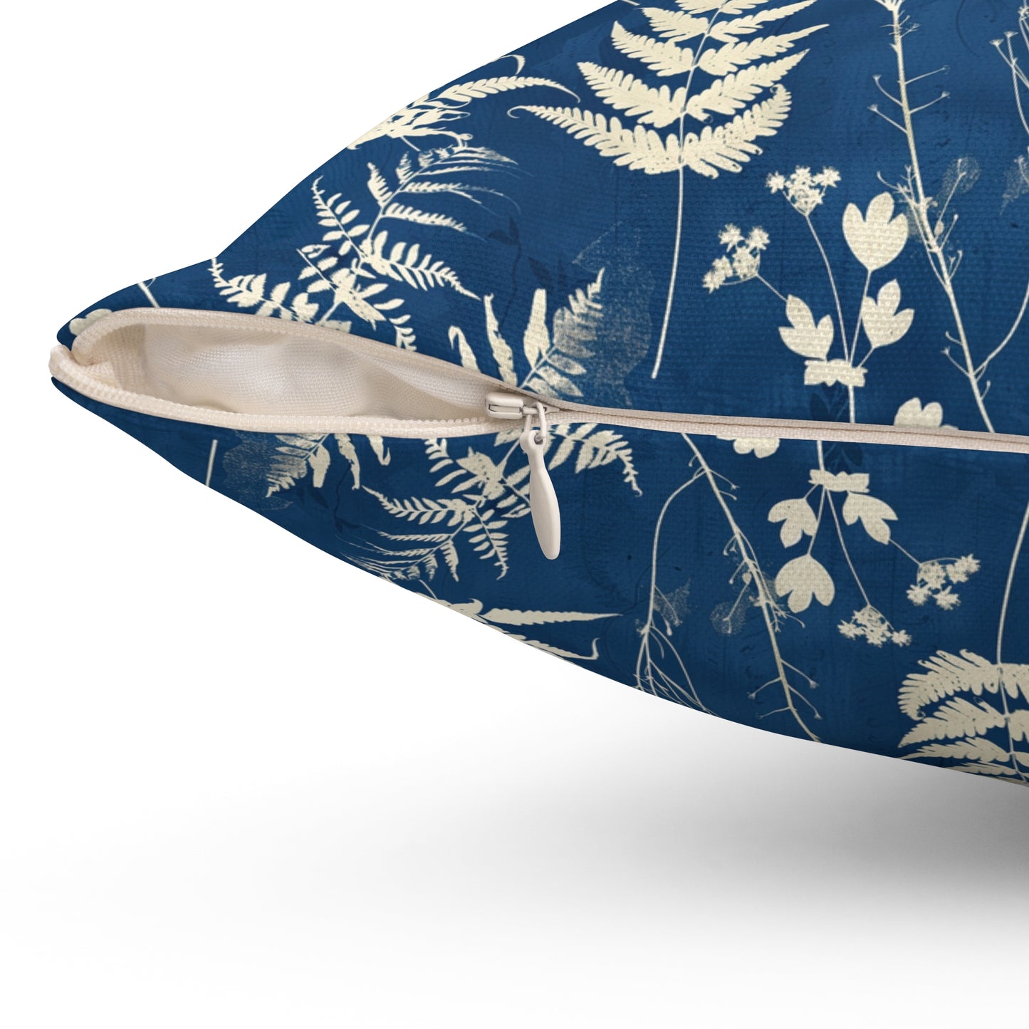 Indigo Fern Botanical Print Pillow | Blue Nature Throw Pillow