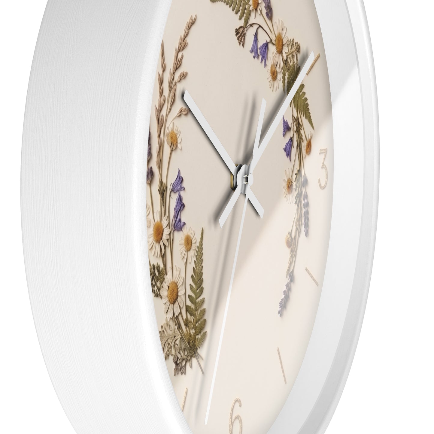 Wildflower Wreath Minimalist Wall Clock | Botanical Floral Timepiece