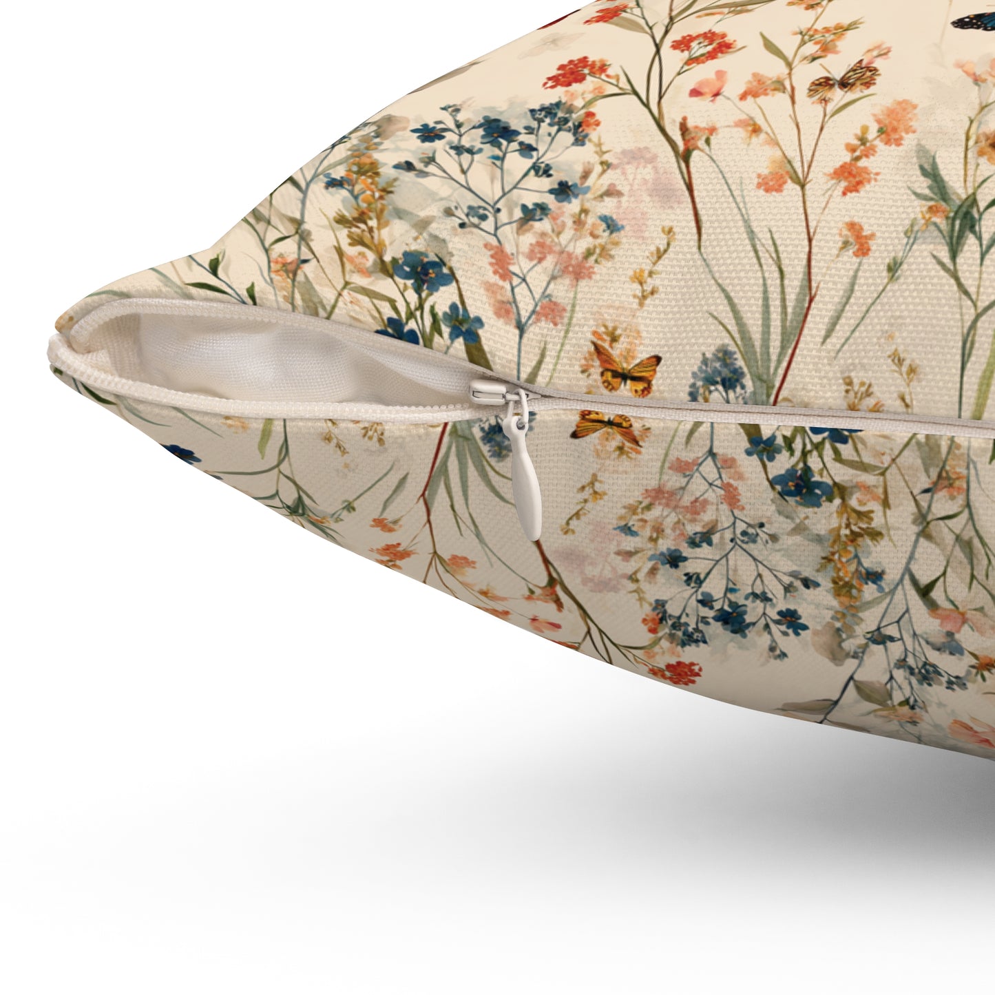 Vintage Wildflower and Butterfly Spun Polyester Square Pillow | Floral Throw Cushion