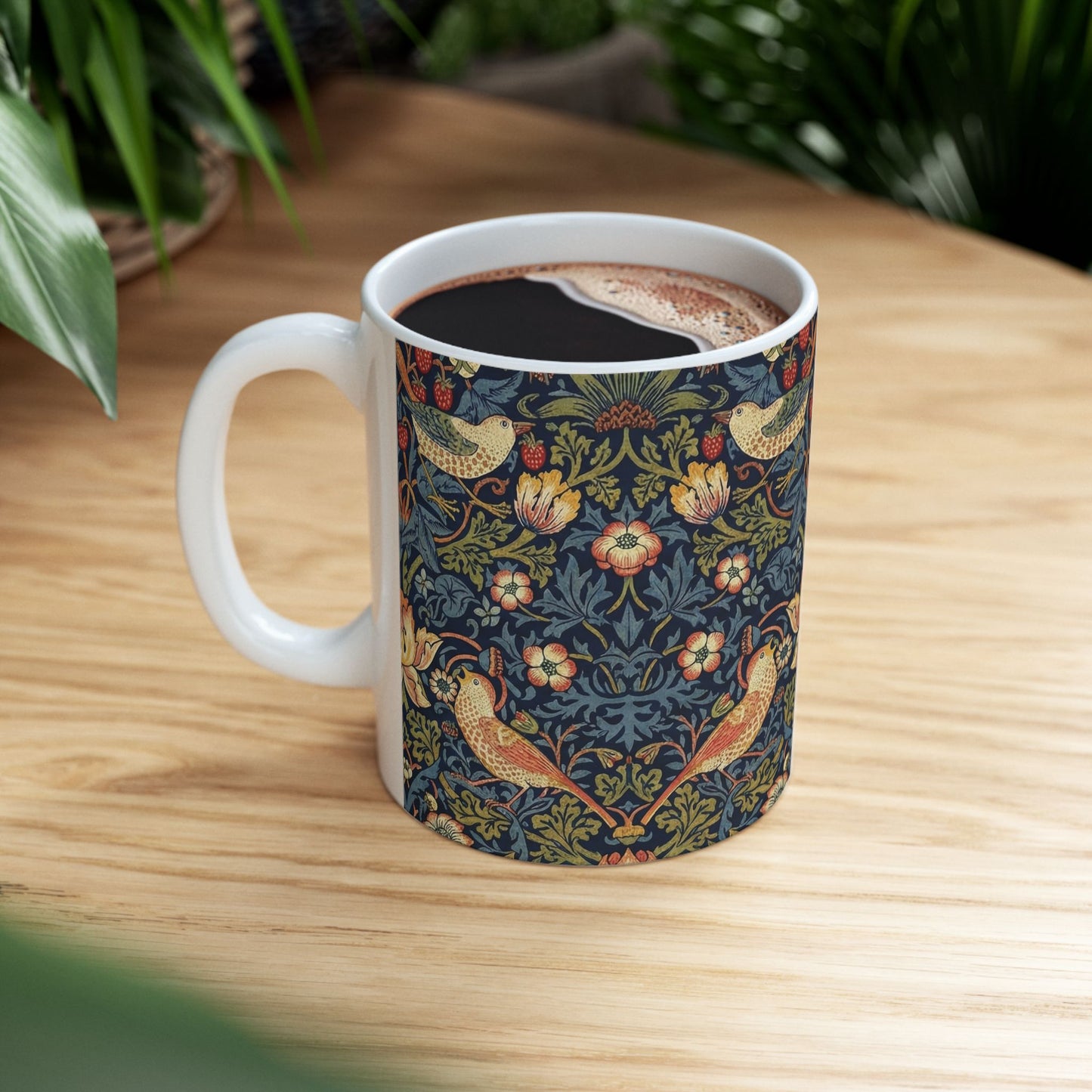 William Morris Style Strawberry Thief Pattern Mug | Bird Floral Ceramic Mug