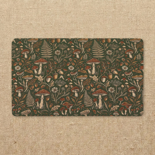 Vintage Mushroom Pattern Doormat | Woodland Fungi Floral Entrance Mat
