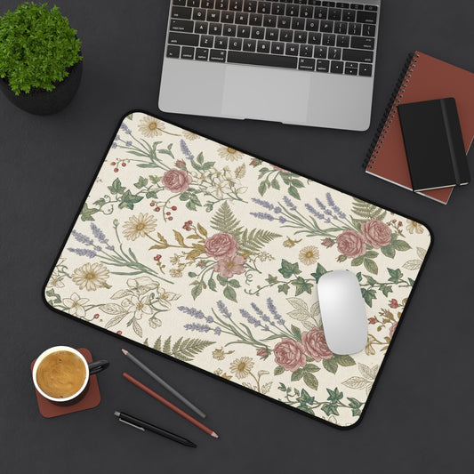 Vintage Wildflower Pattern Desk Mat | Floral Botanical Mouse Pad