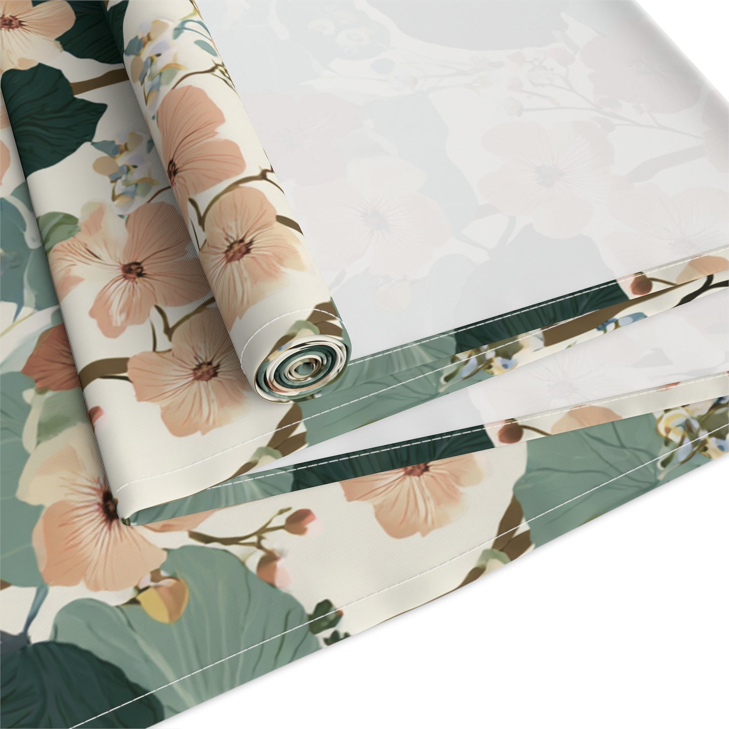 Vintage Floral Pattern Table Runner | Green Peach Cotton-Poly Blend