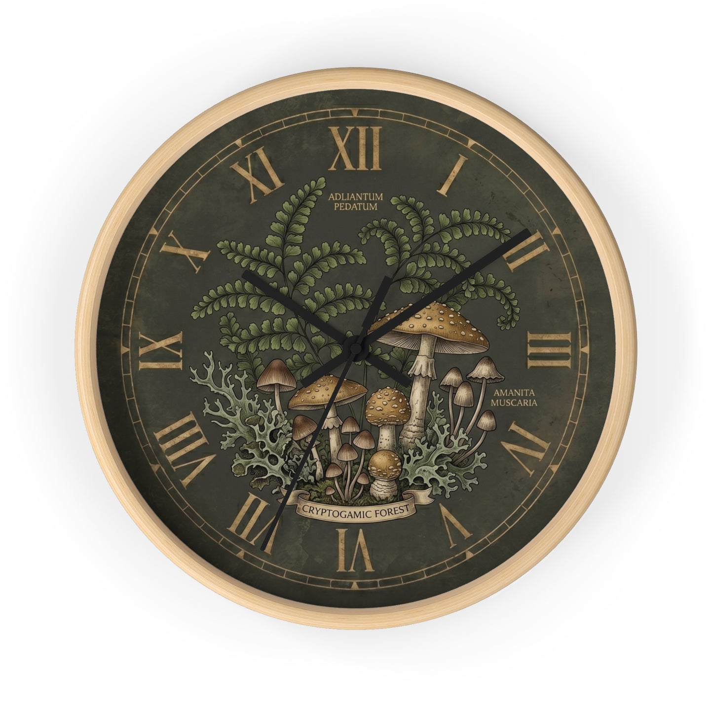 Mushroom Botanical Wall Clock | Vintage Fern Illustration