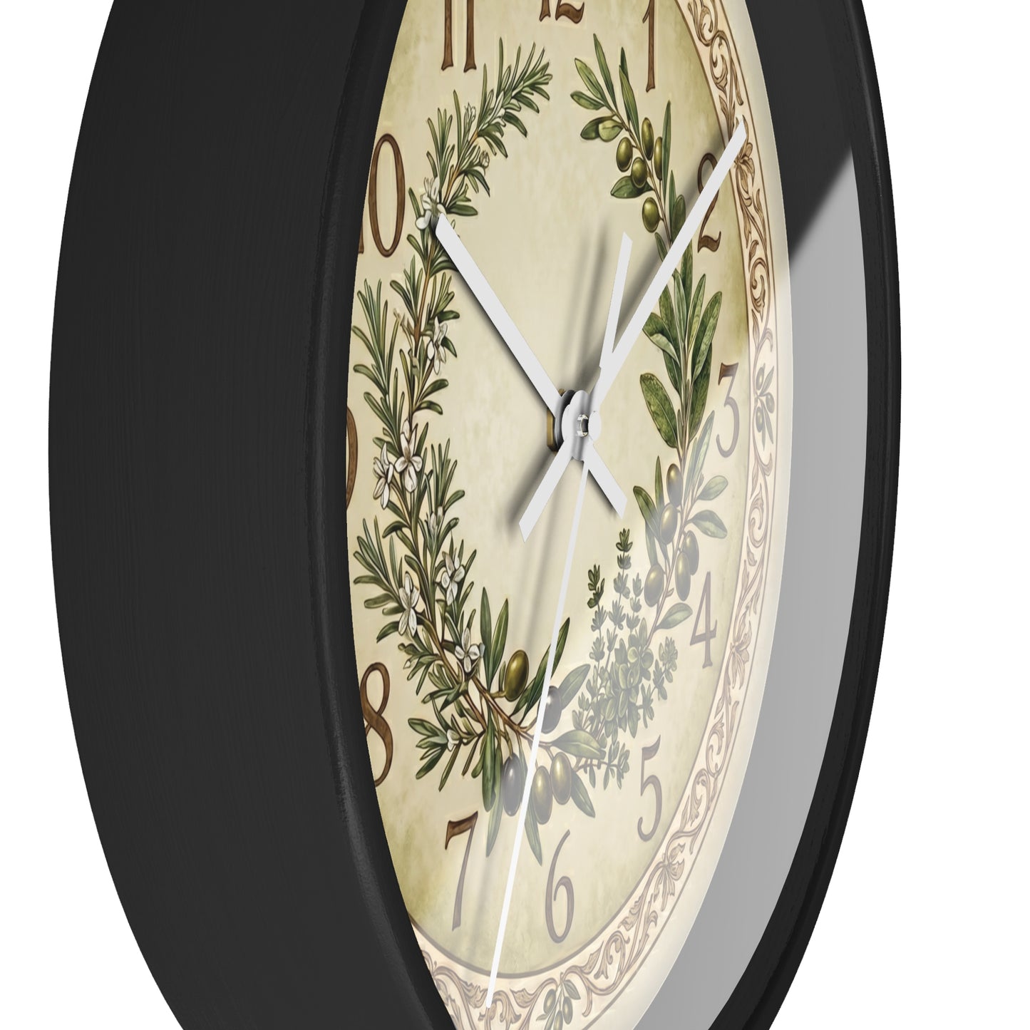 Herb Wreath Wall Clock | Olive & Rosemary Kitchen Clock, Rustic Botanical Decor