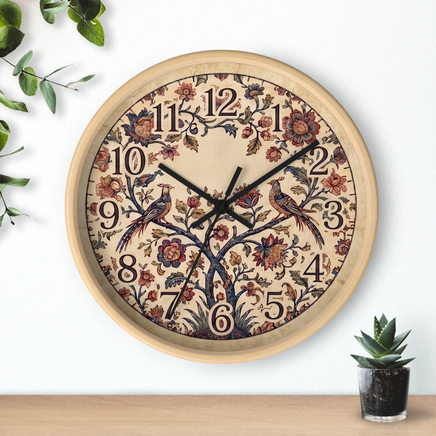 Vintage Palampore Floral Birds Wall Clock | Botanical Tree of Life Design