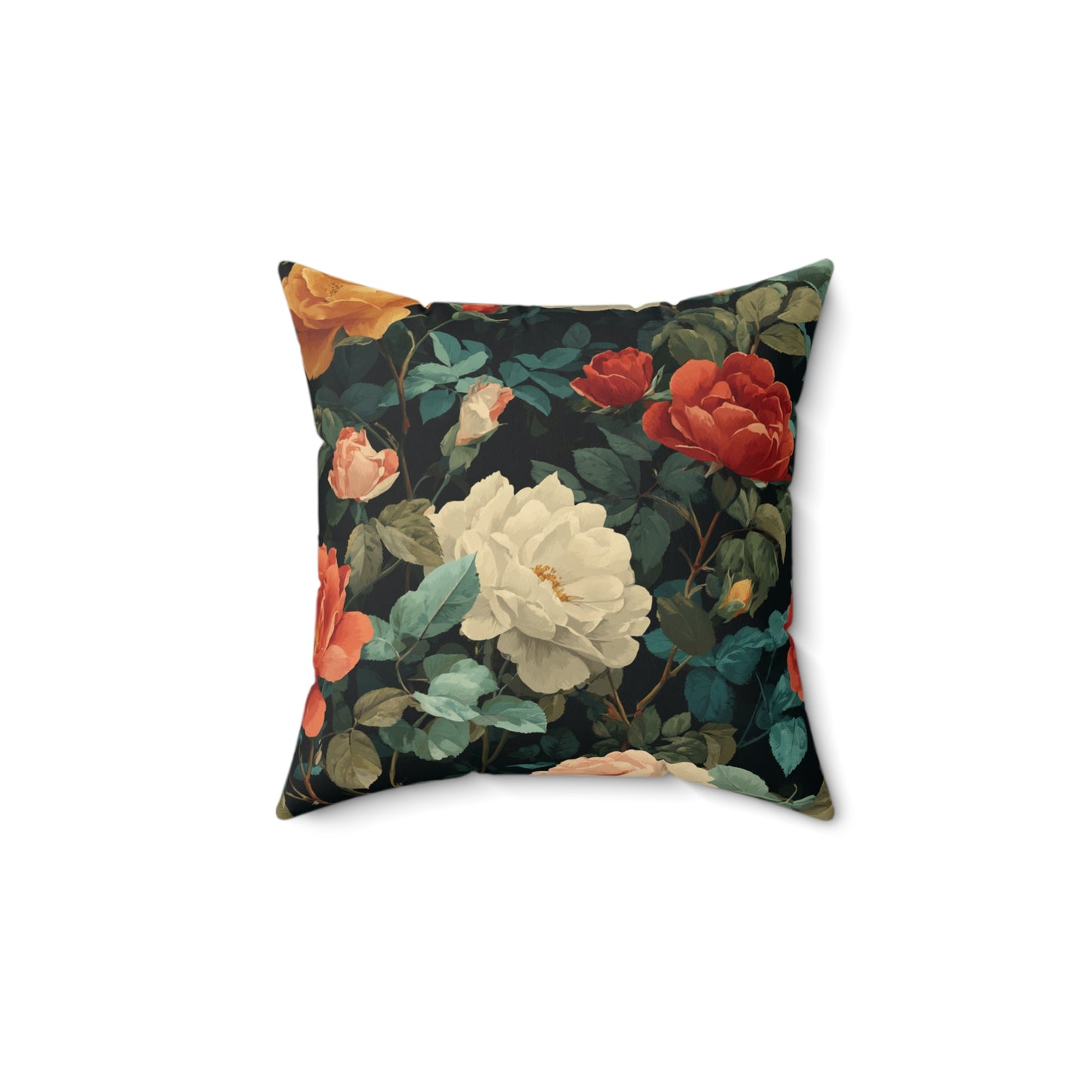 Vintage Floral Rose Bouquet Pillow | Dark Botanical Throw Pillow