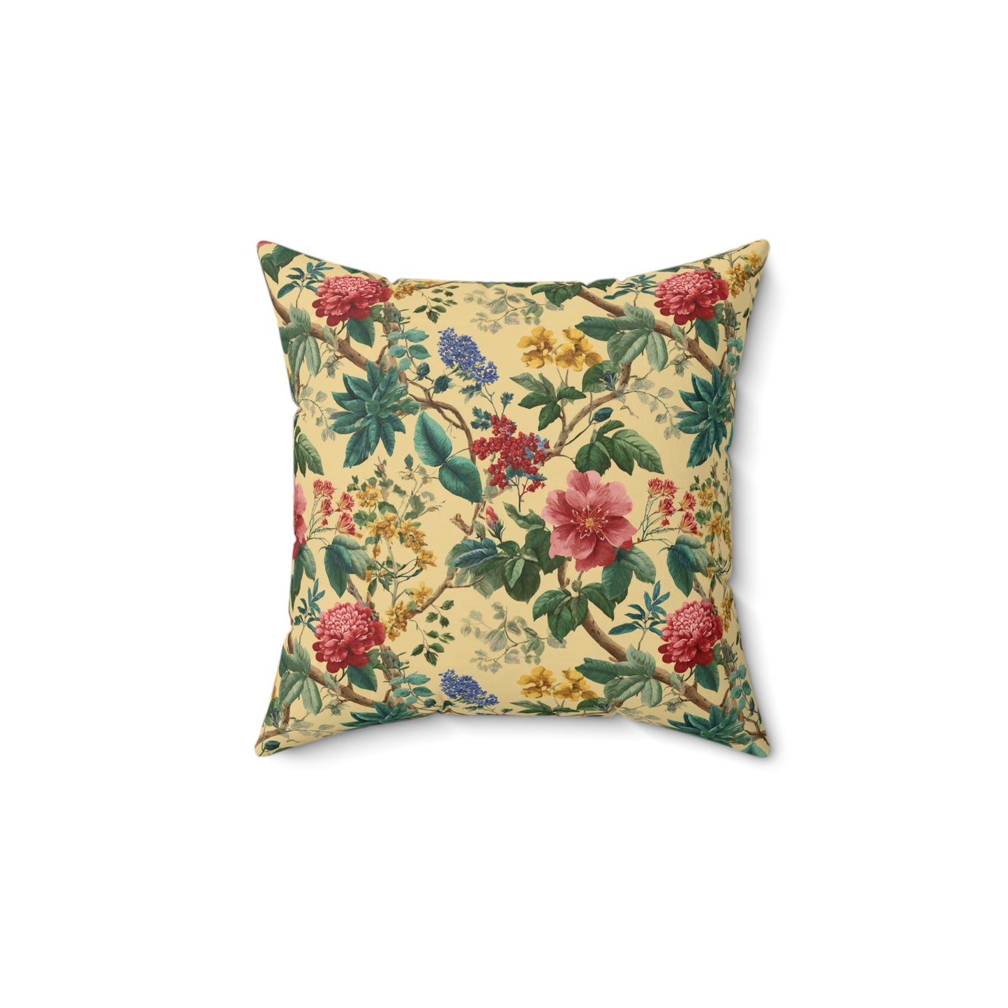 Vintage Floral Pattern Spun Polyester Square Pillow | Botanical Throw Pillow