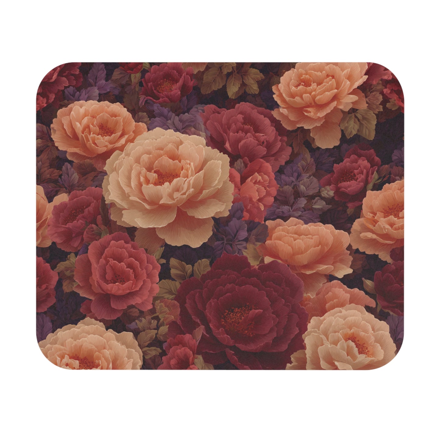 Vintage Rose Floral Mouse Pad | Burgundy Peach Garden Pattern