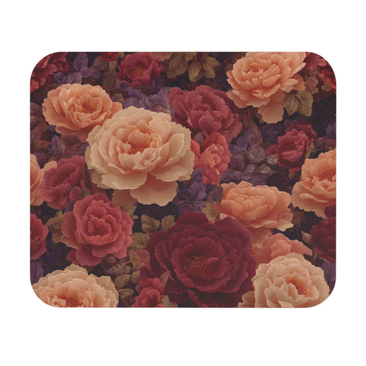 Vintage Rose Floral Mouse Pad | Burgundy Peach Garden Pattern