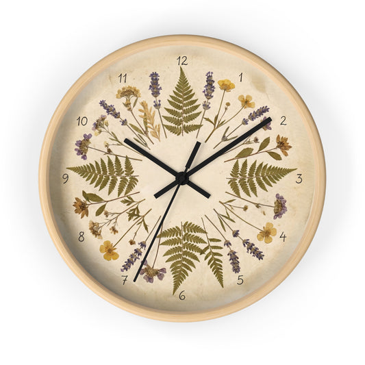 Pressed Fern and Wildflower Wall Clock | Botanical Floral Home Decor