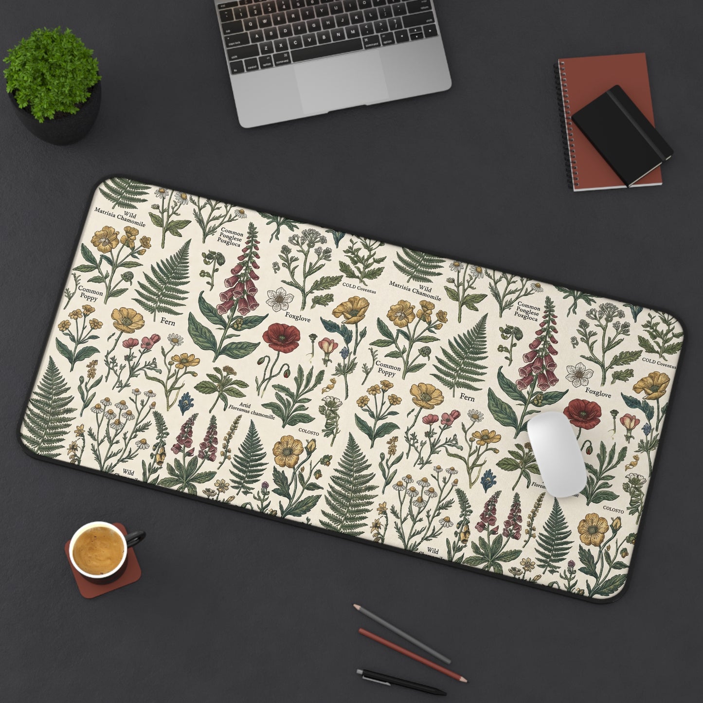 Vintage Botanical Print Desk Mat | Floral Herb Garden Mouse Pad