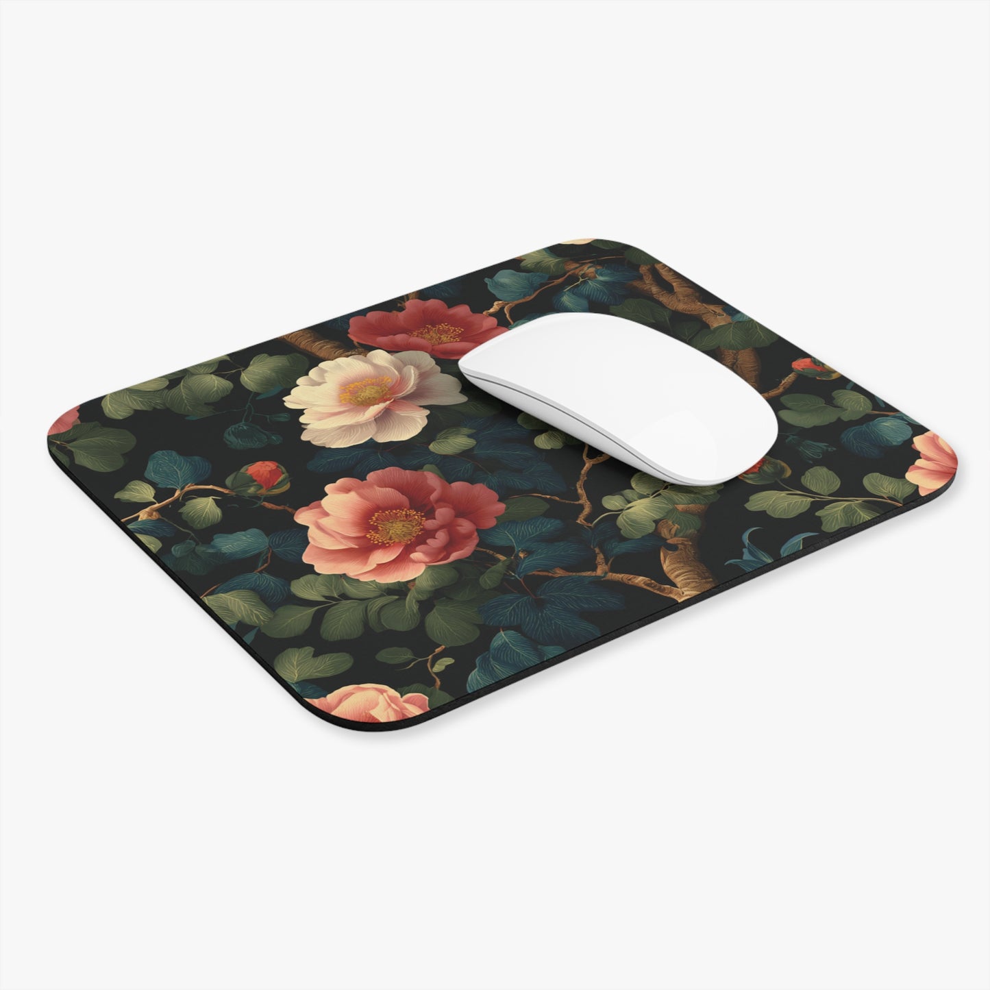 Vintage Floral Camellia Mouse Pad | Dark Botanical Office Desk Mat