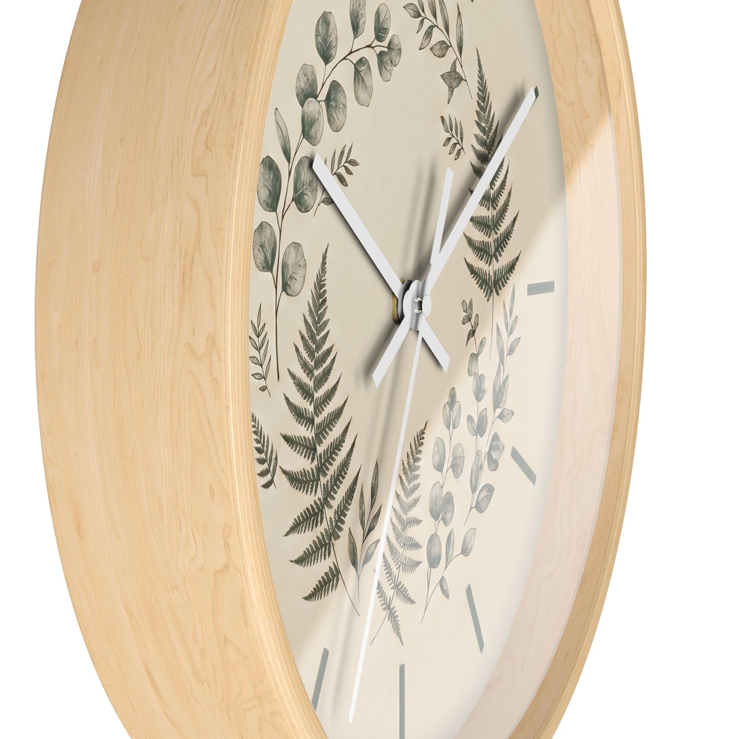 Botanical Fern Wreath Wall Clock | Neutral Eucalyptus Timepiece