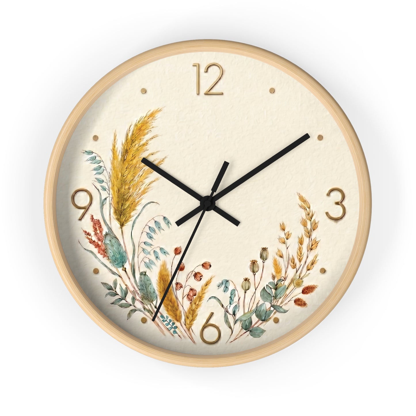 Dried Wildflower Bouquet Wall Clock | Boho Coastal Floral Home Decor