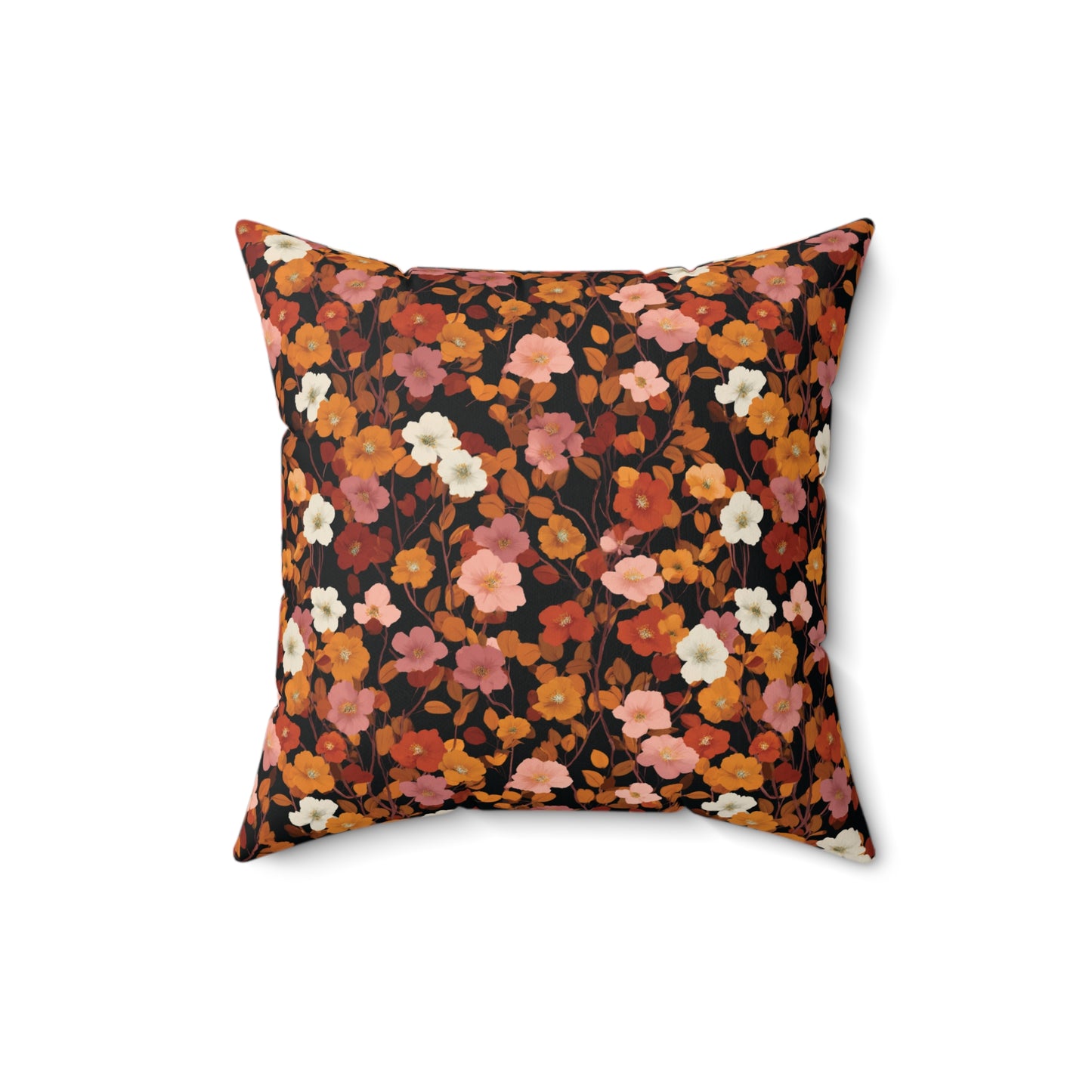 Vintage Floral Pattern Spun Polyester Square Pillow | Rust Orange Botanical Pillow
