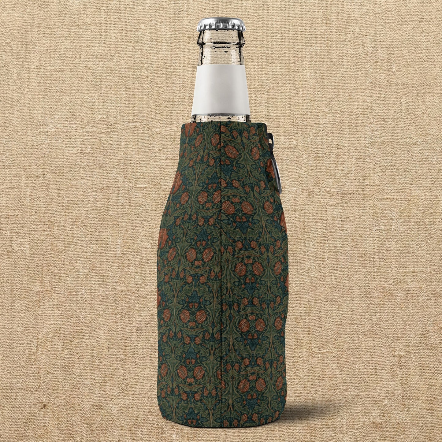 William Morris Style Floral Pattern Zip-Up Bottle Cooler Sleeve